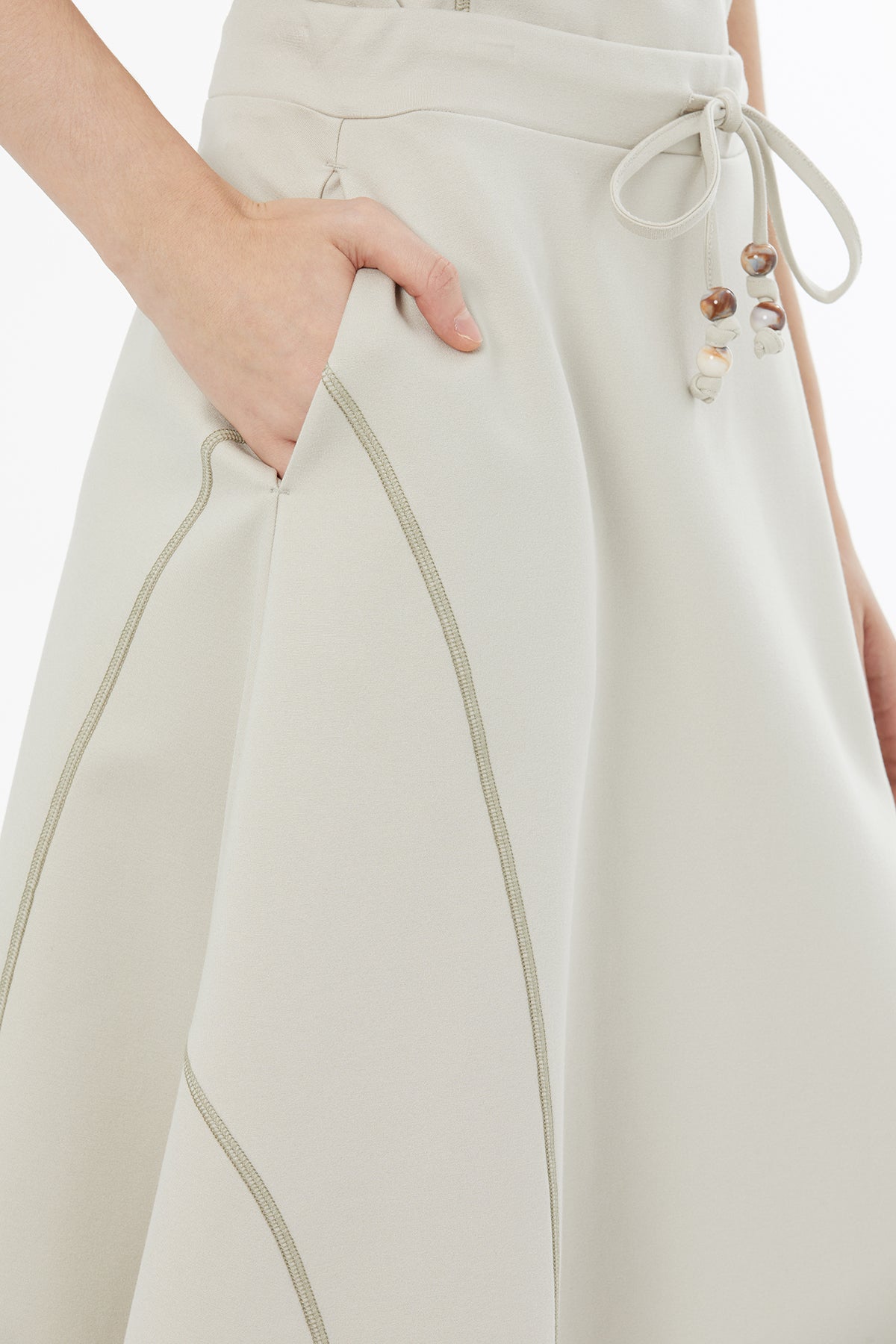 Beige Modern A-Line Midi Skirt