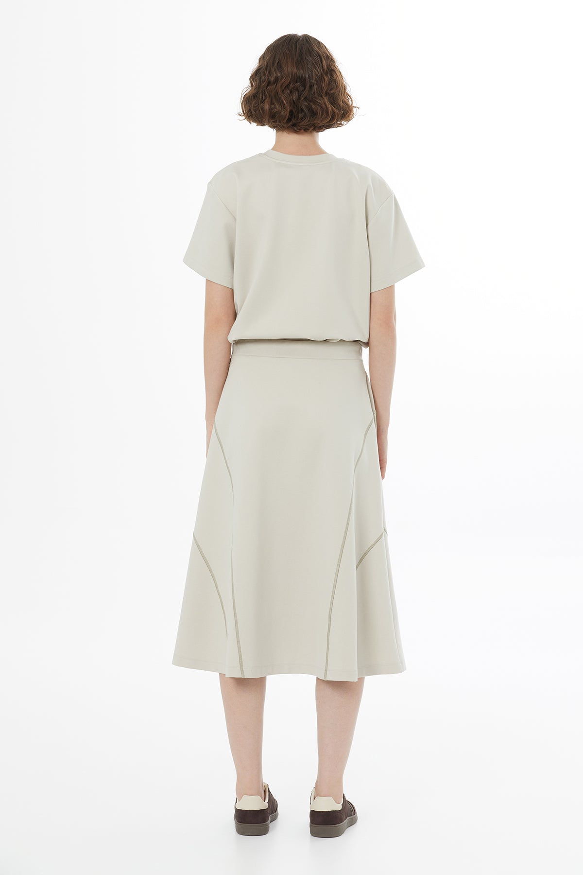 Beige Modern A-Line Midi Skirt