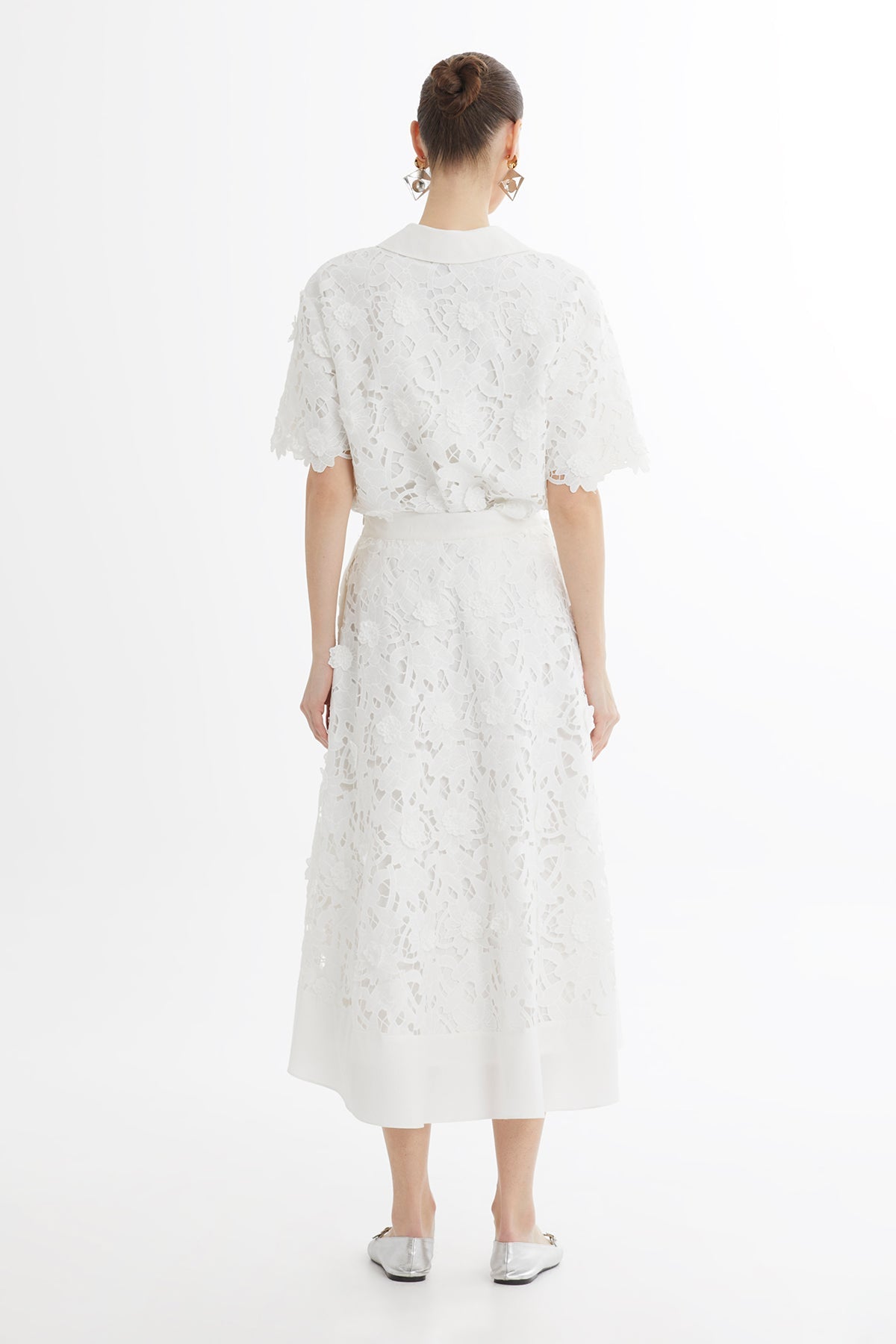 White Printed Ruffle Midi Skirt