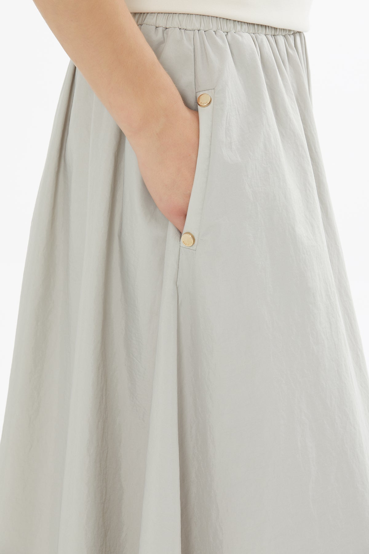 Beige Elastic Waist Maxi Skirt