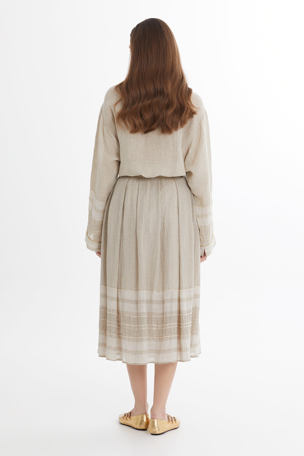 Beige Striped Midi Skirt N