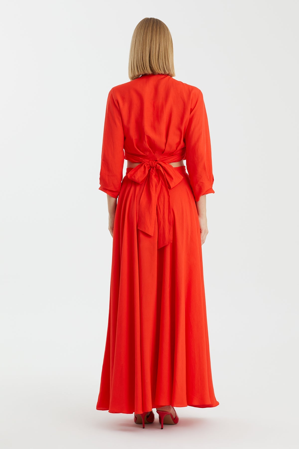 Red Pleated Long Skirt
