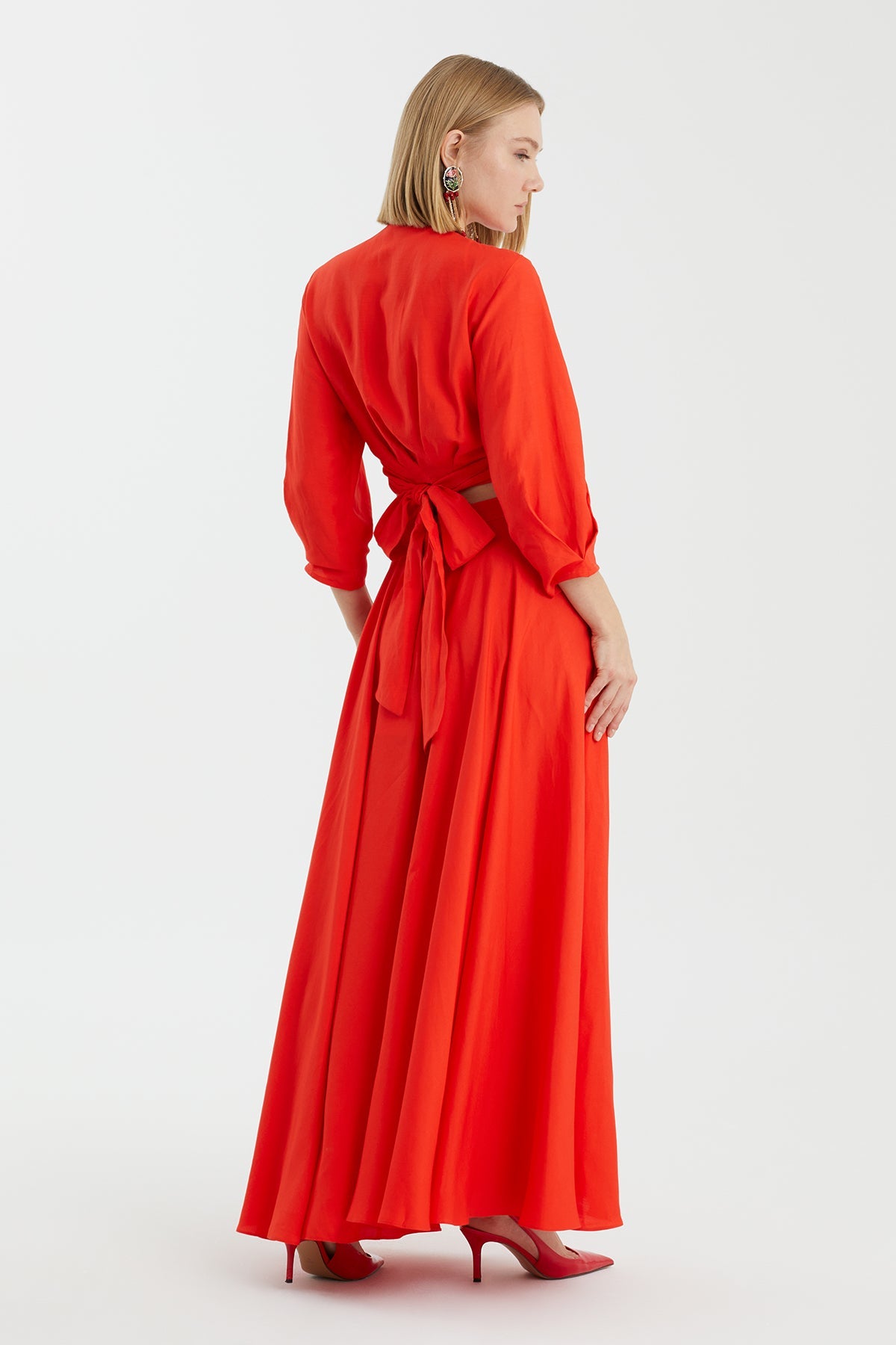 Red Pleated Long Skirt