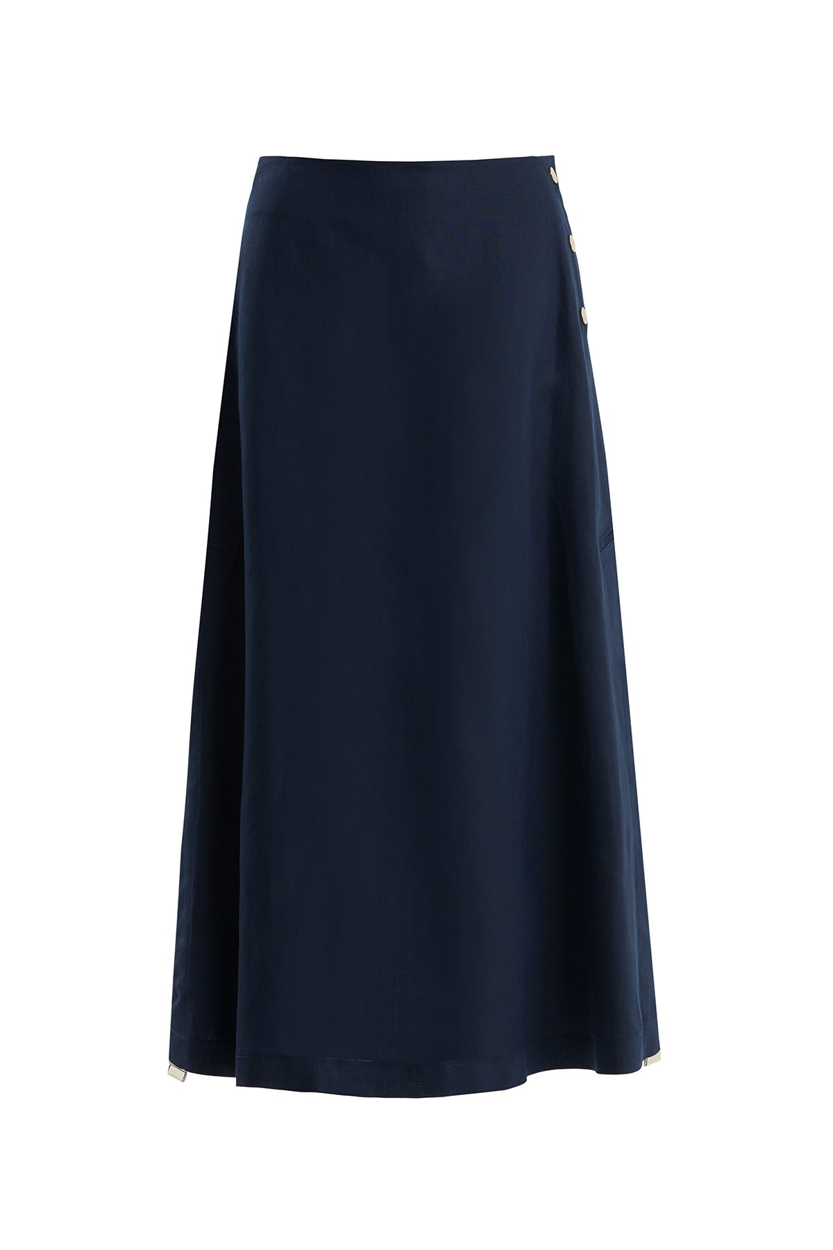 Dark Navy Button-Closure Maxi Skirt