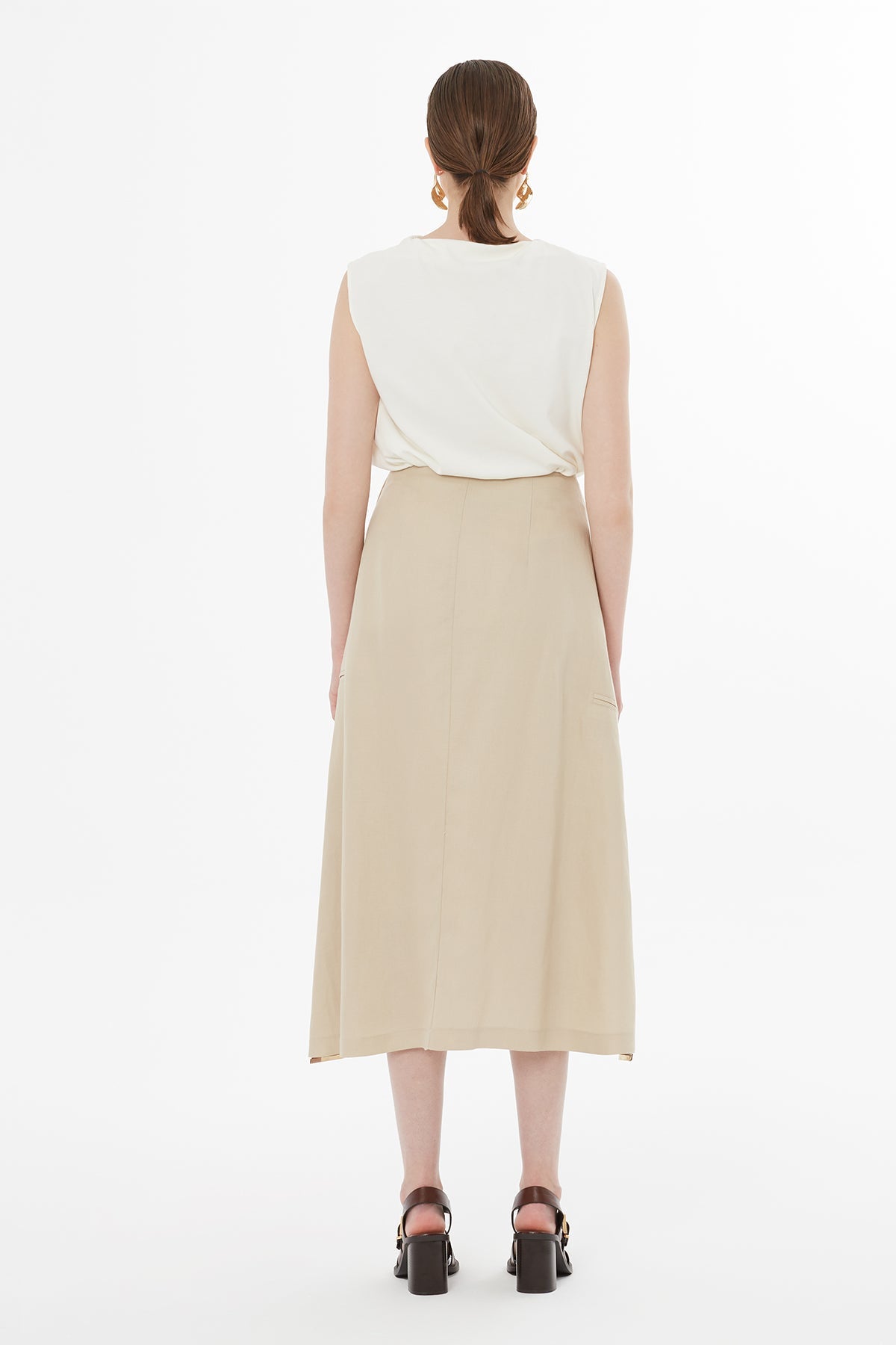 Beige Button-Closure Maxi Skirt