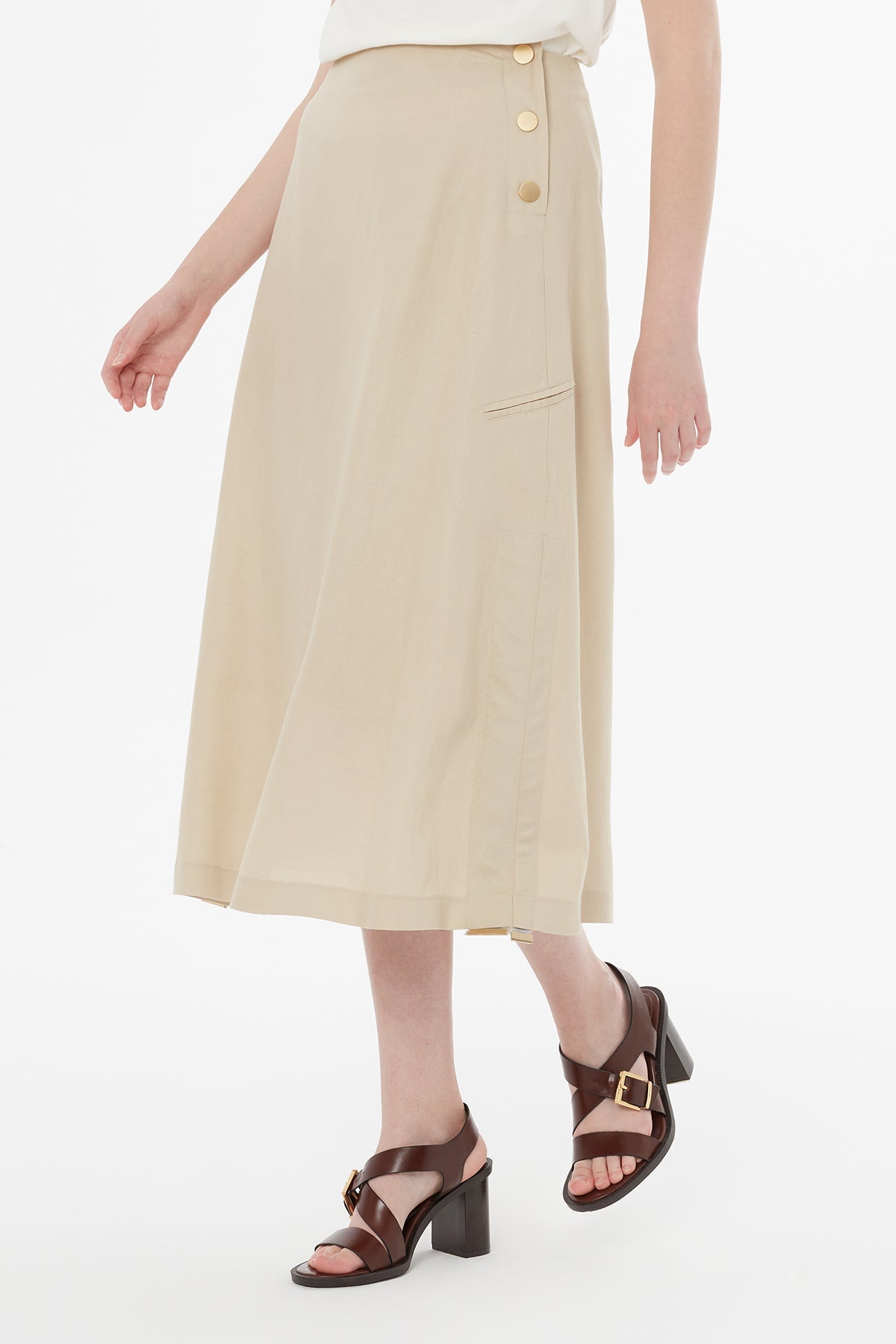 Beige Button-Closure Maxi Skirt