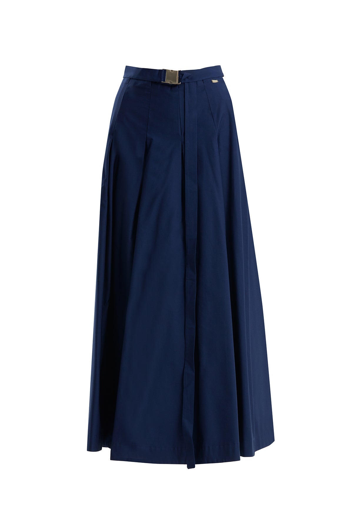 Dark Navy Side Zip Pleated Skirt