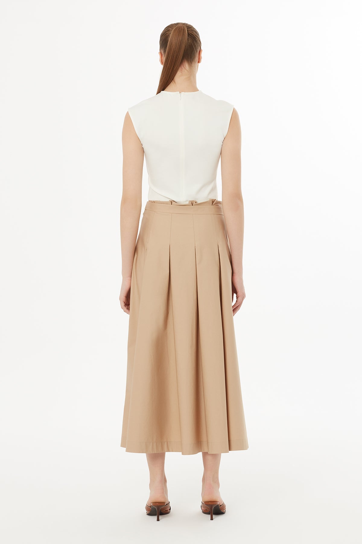 Beige Side Zip Pleated Skirt