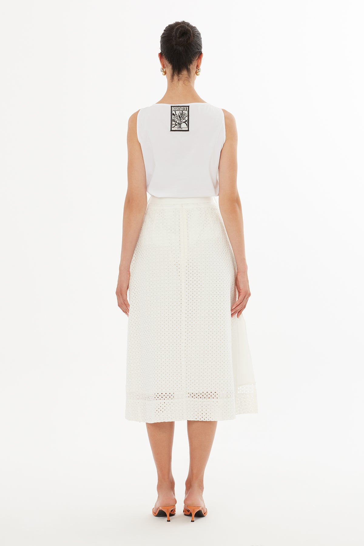Ecru Belted Side-Slit Midi Skirt