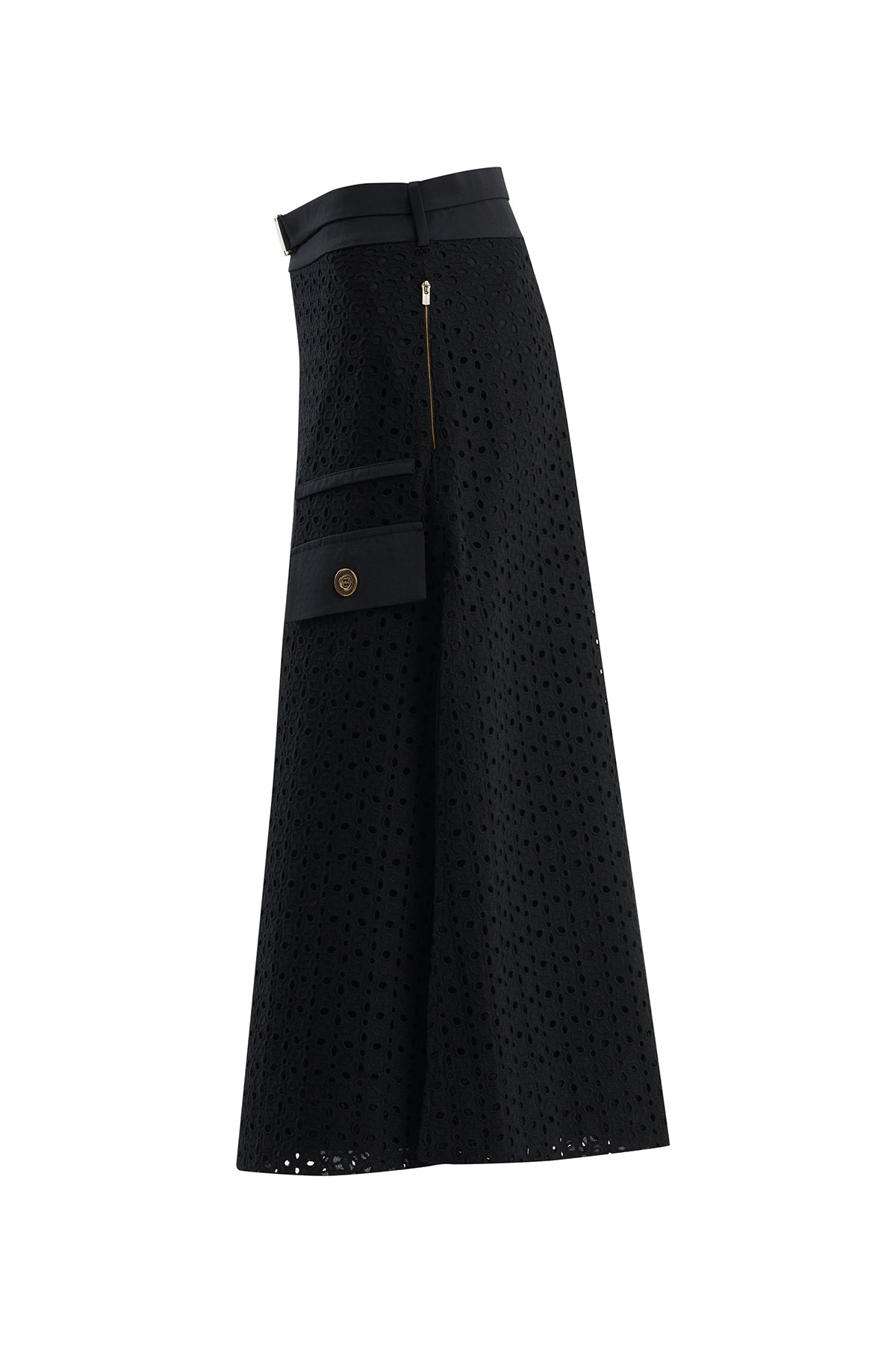 Black Belted Side-Slit Midi Skirt