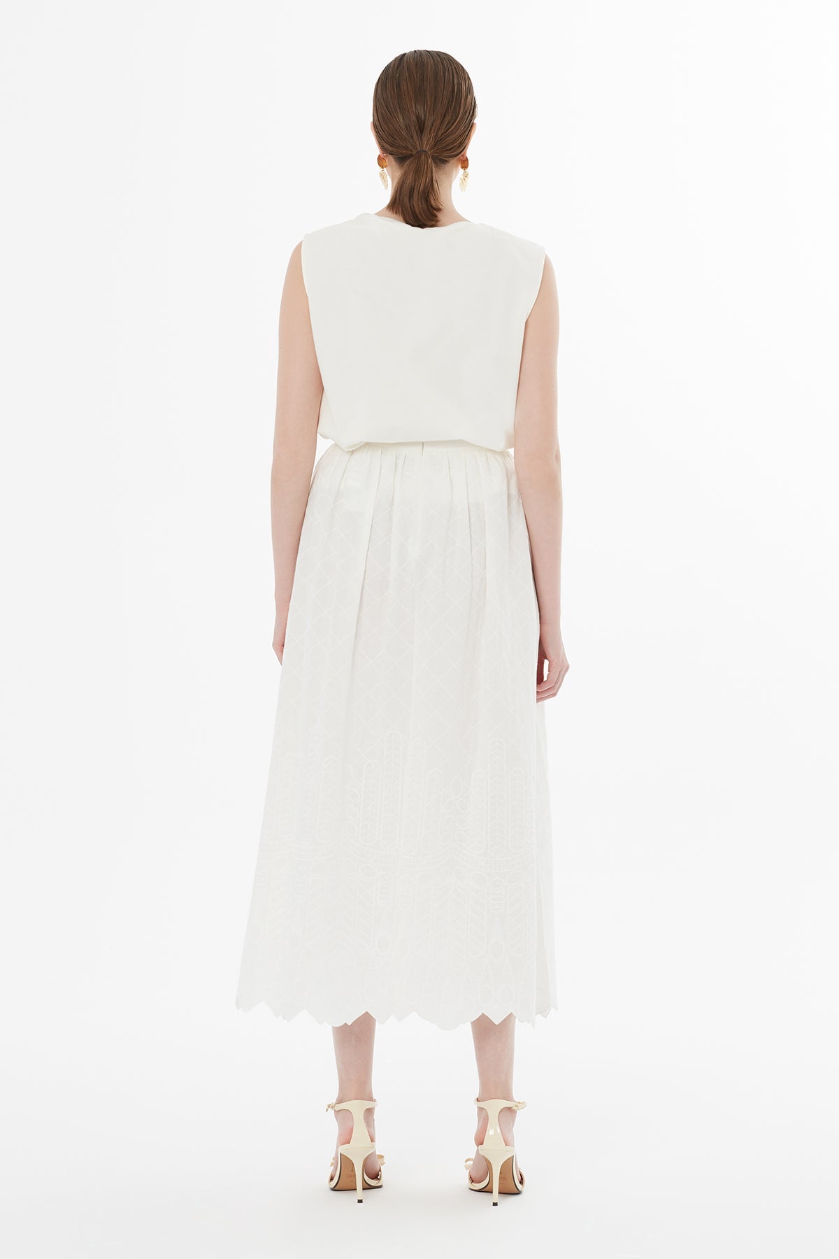 Ecru A-Line Midi Skirt N