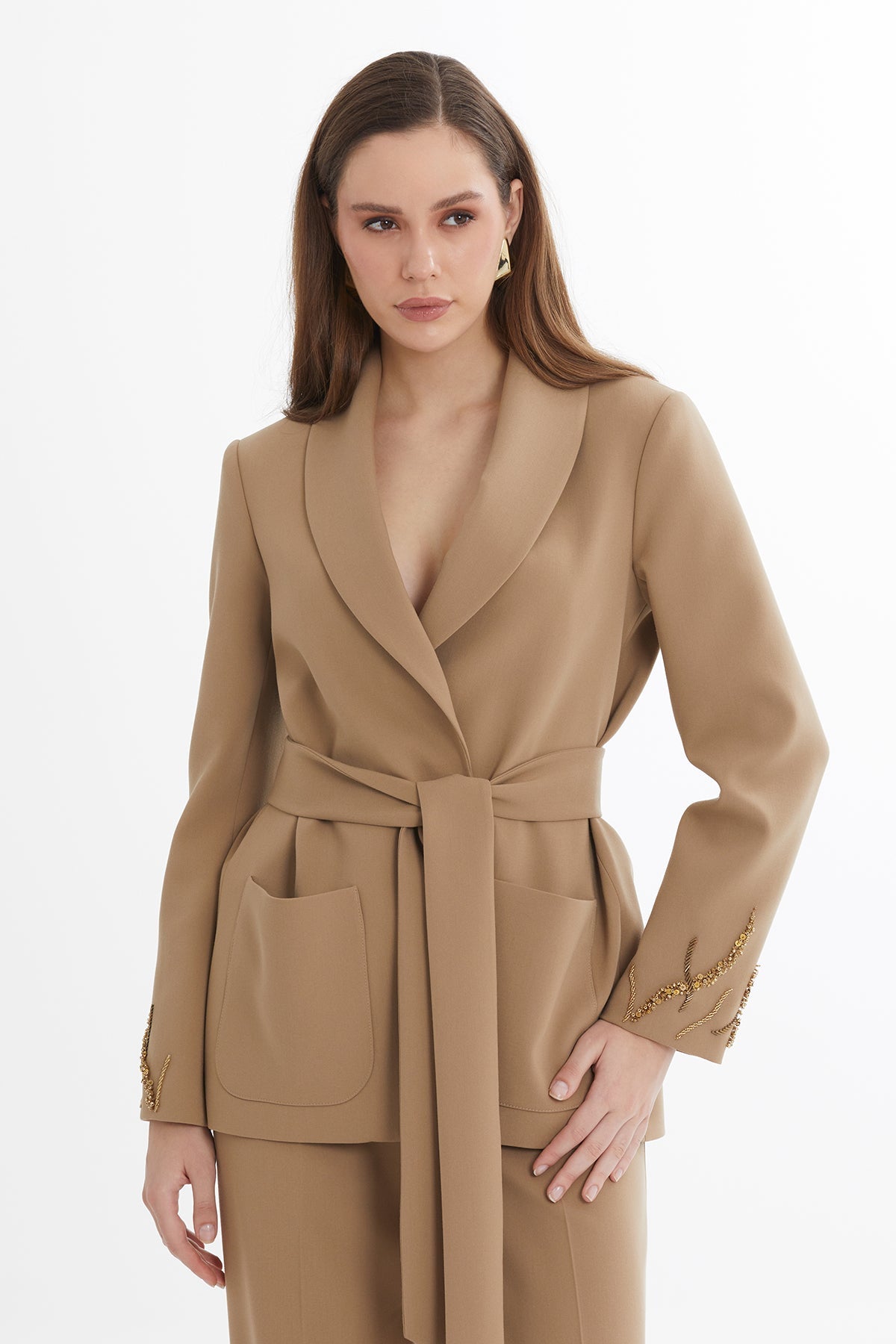 Brown Beaded Embroidered Jacket