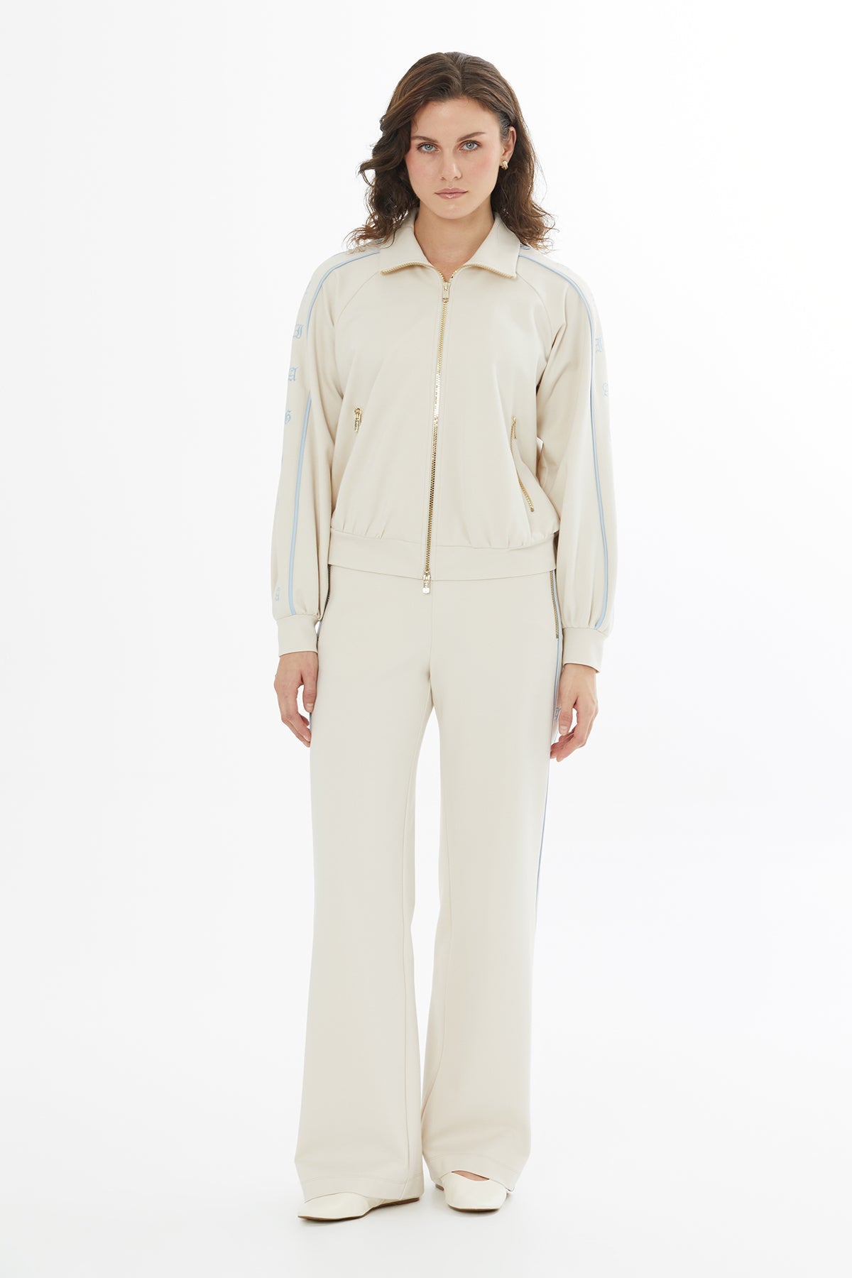 Beige Embroidered Sleeve Sweatshirt