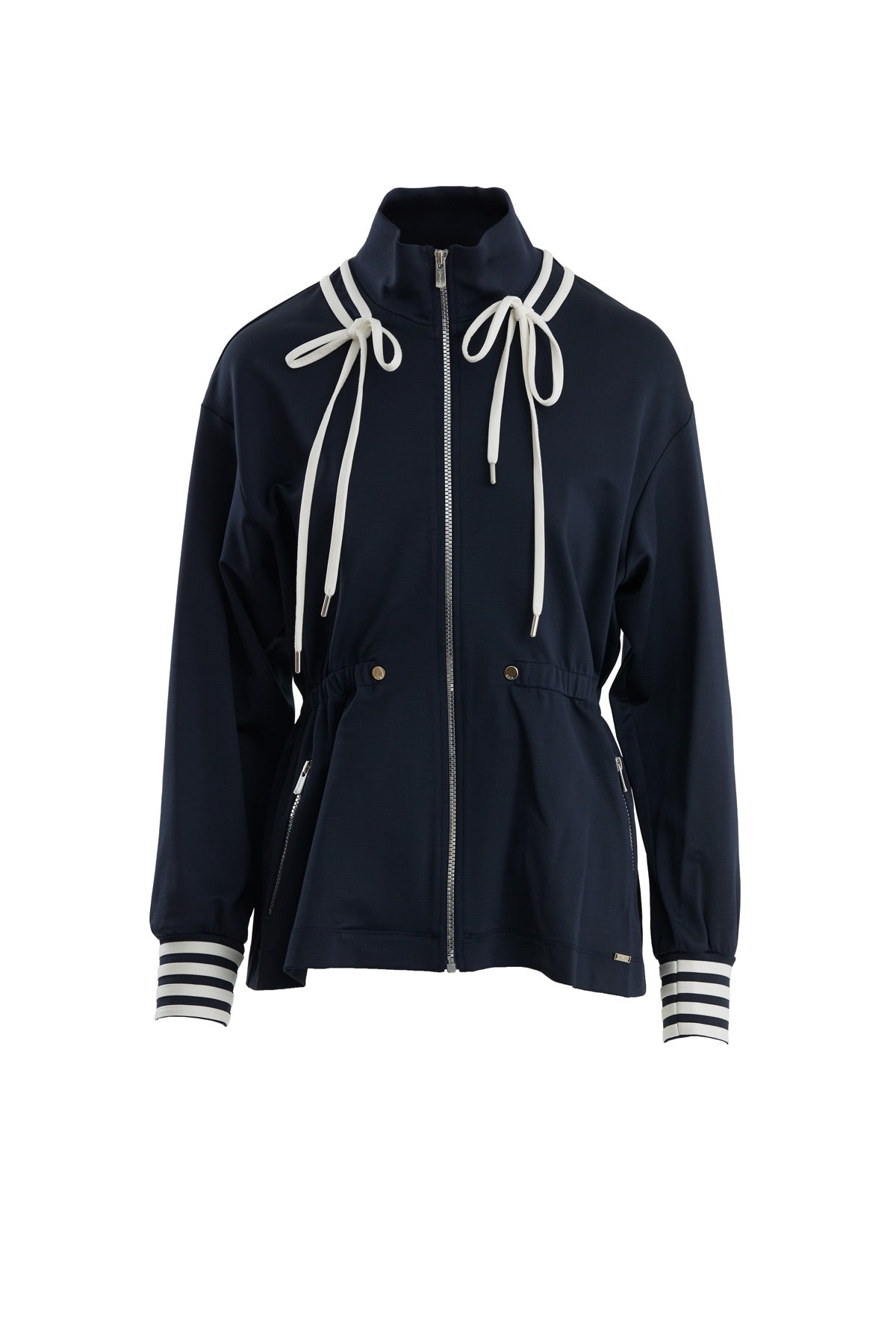 Blue Gathered Waist Zip Jacket