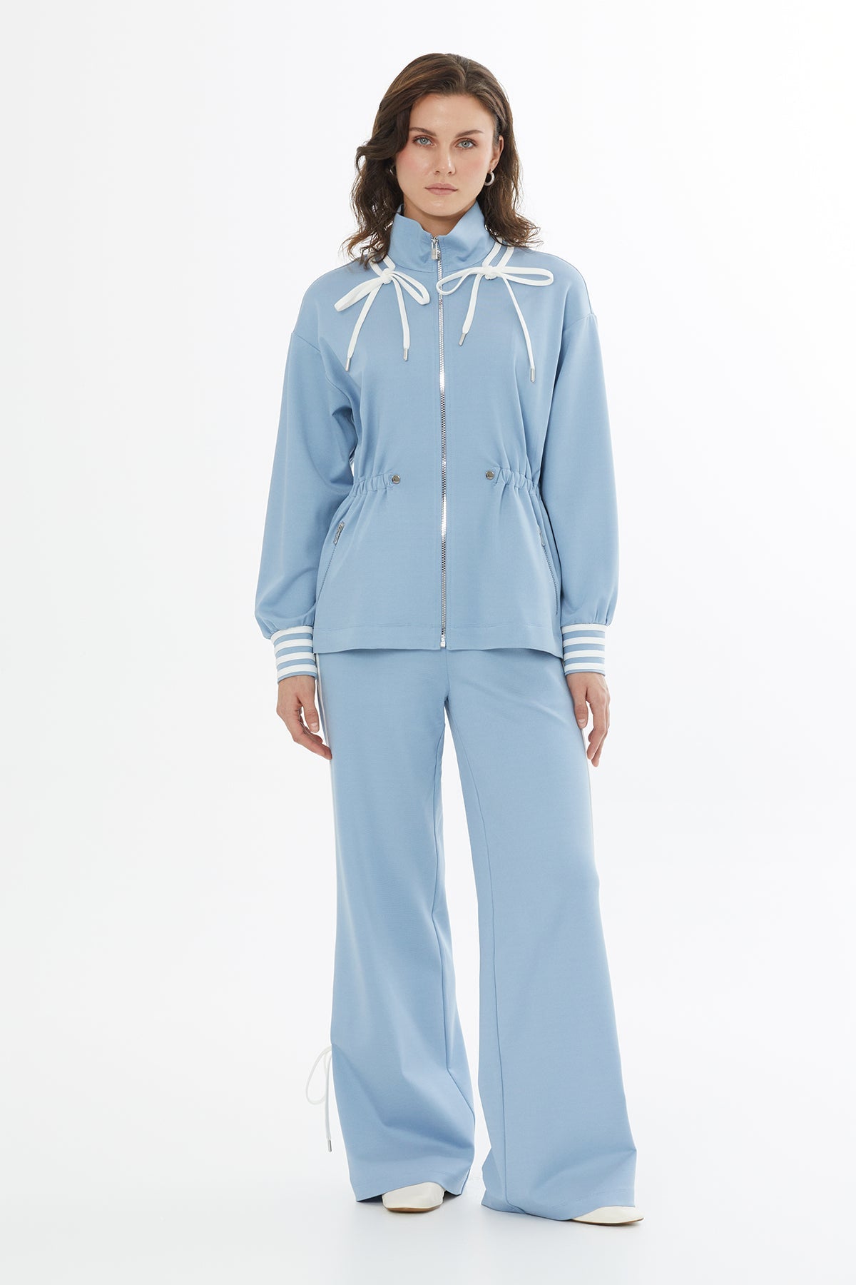 Blue Gathered Waist Zip Jacket