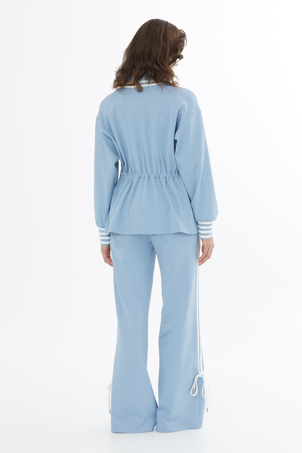 Blue Gathered Waist Zip Jacket
