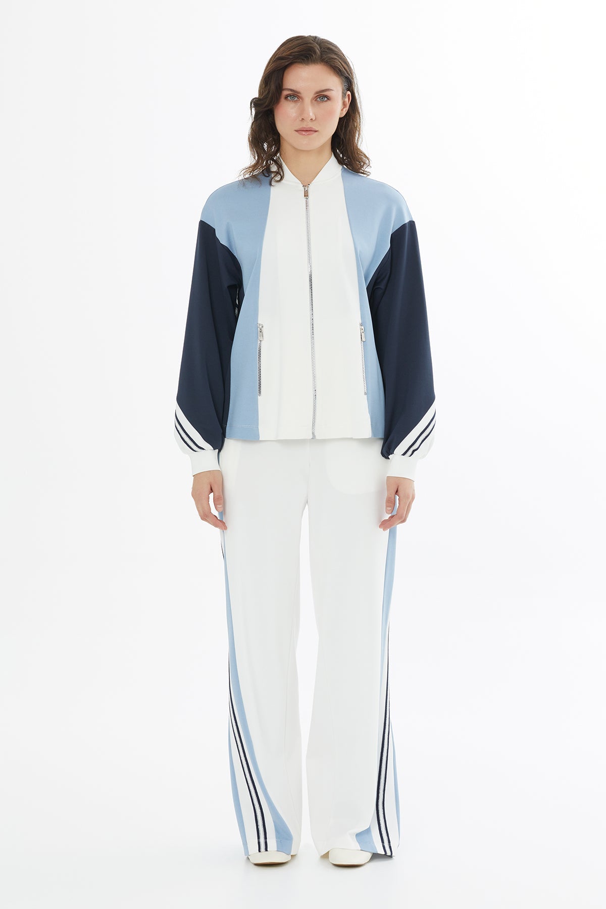 Ecru Stripe Knit Trim Sweatshirt