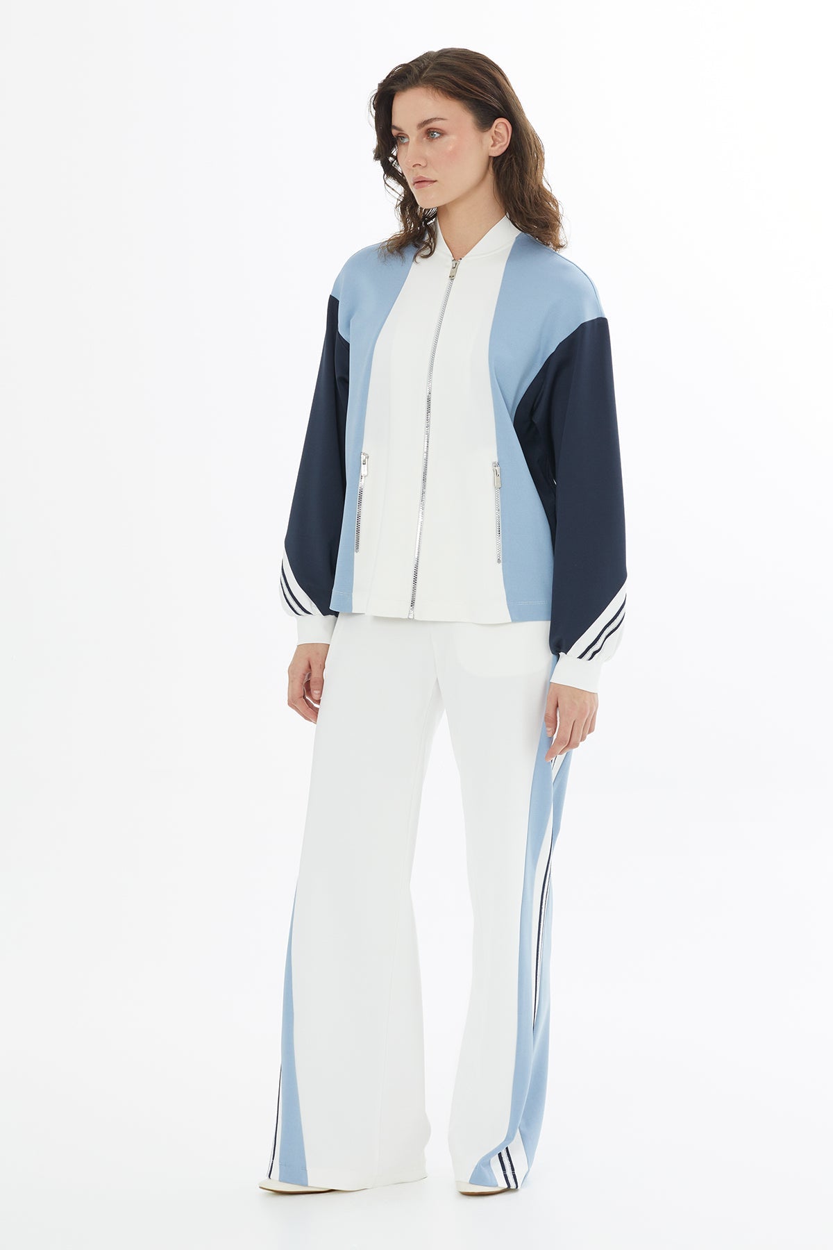 Ecru Stripe Knit Trim Sweatshirt