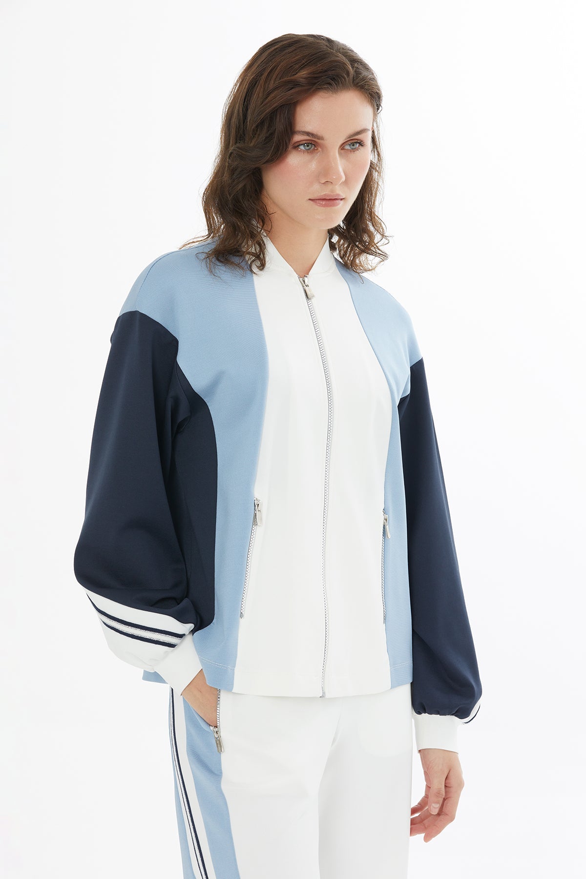 Ecru Stripe Knit Trim Sweatshirt