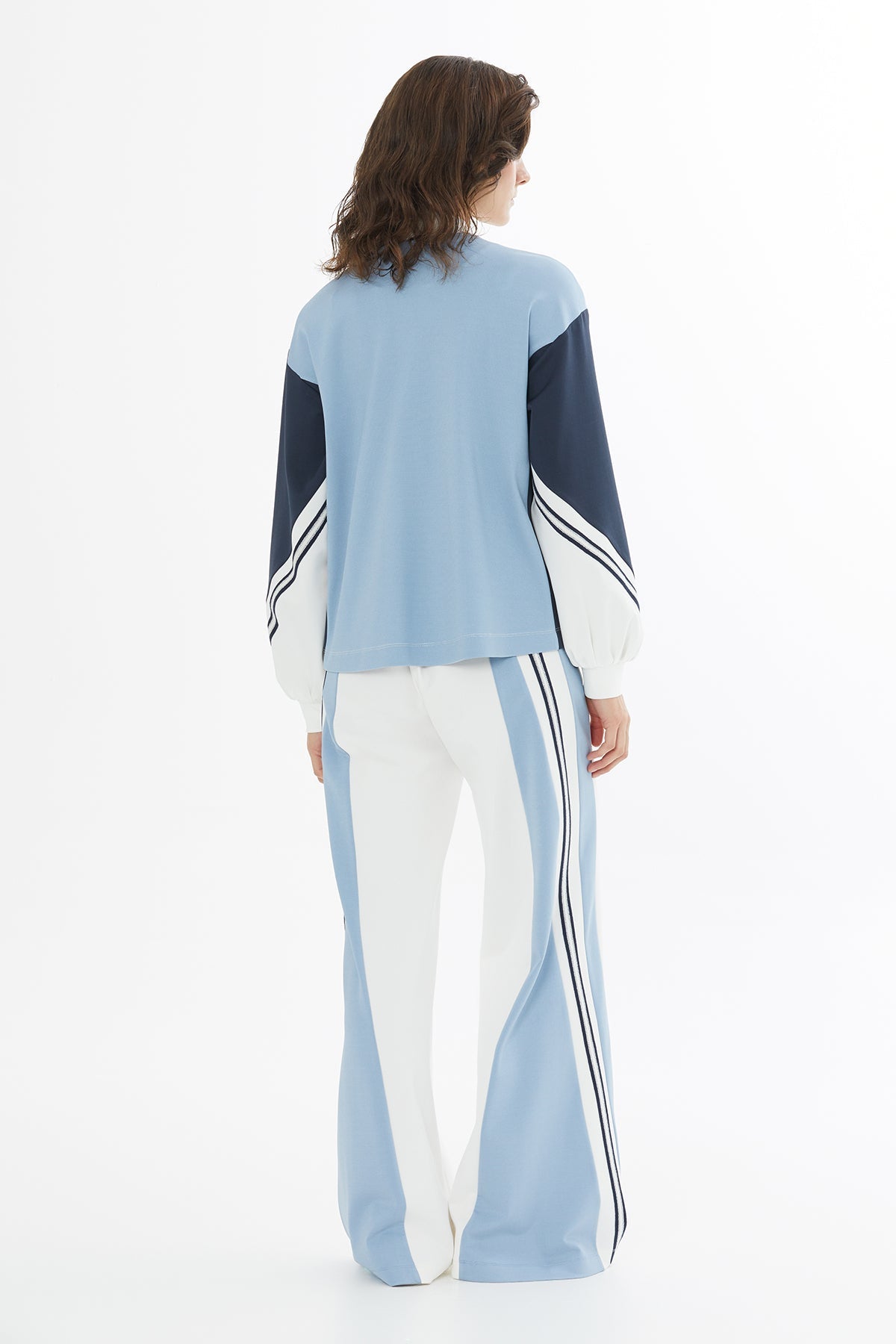 Ecru Stripe Knit Trim Sweatshirt