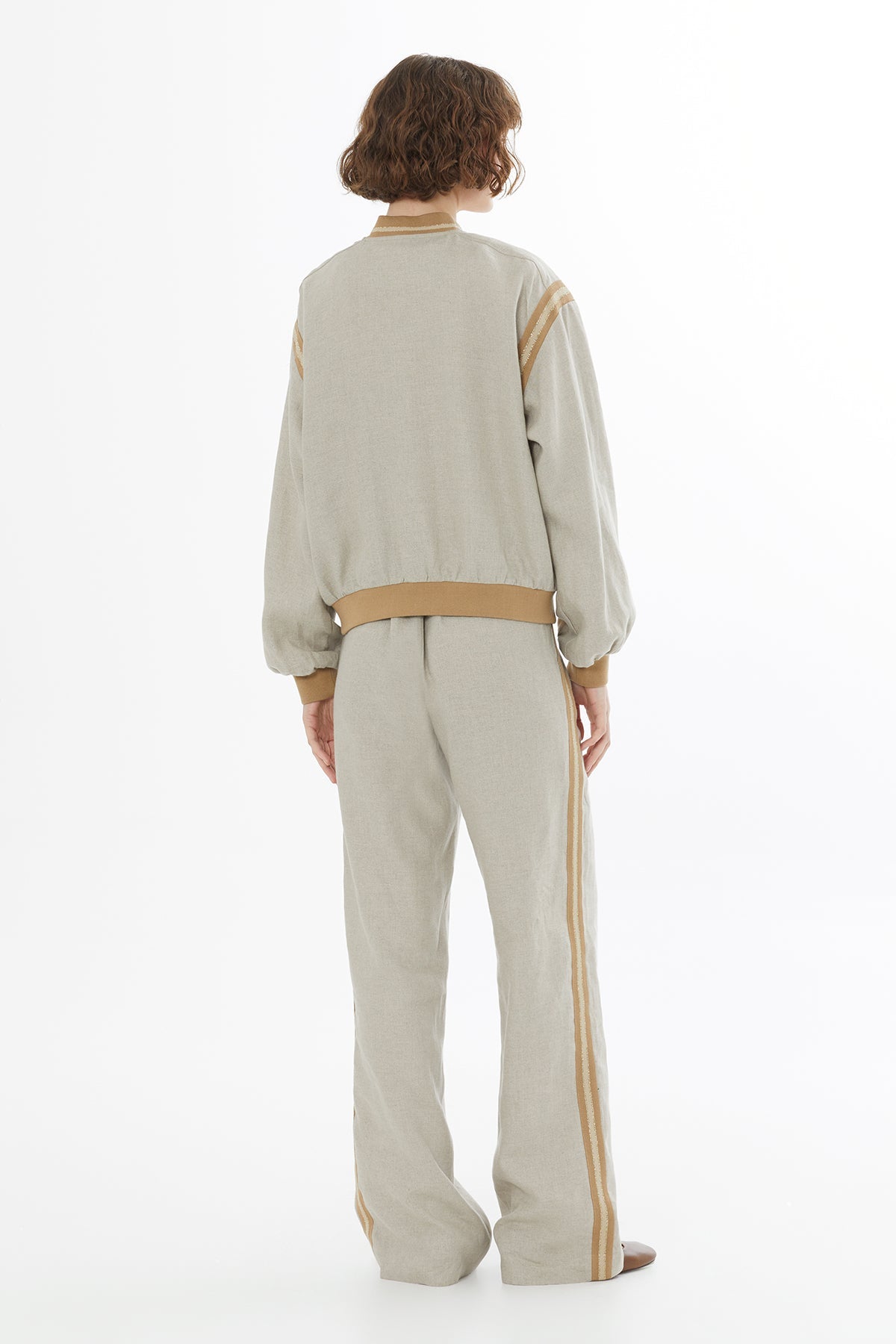 Beige Zip-Front Linen Jacket
