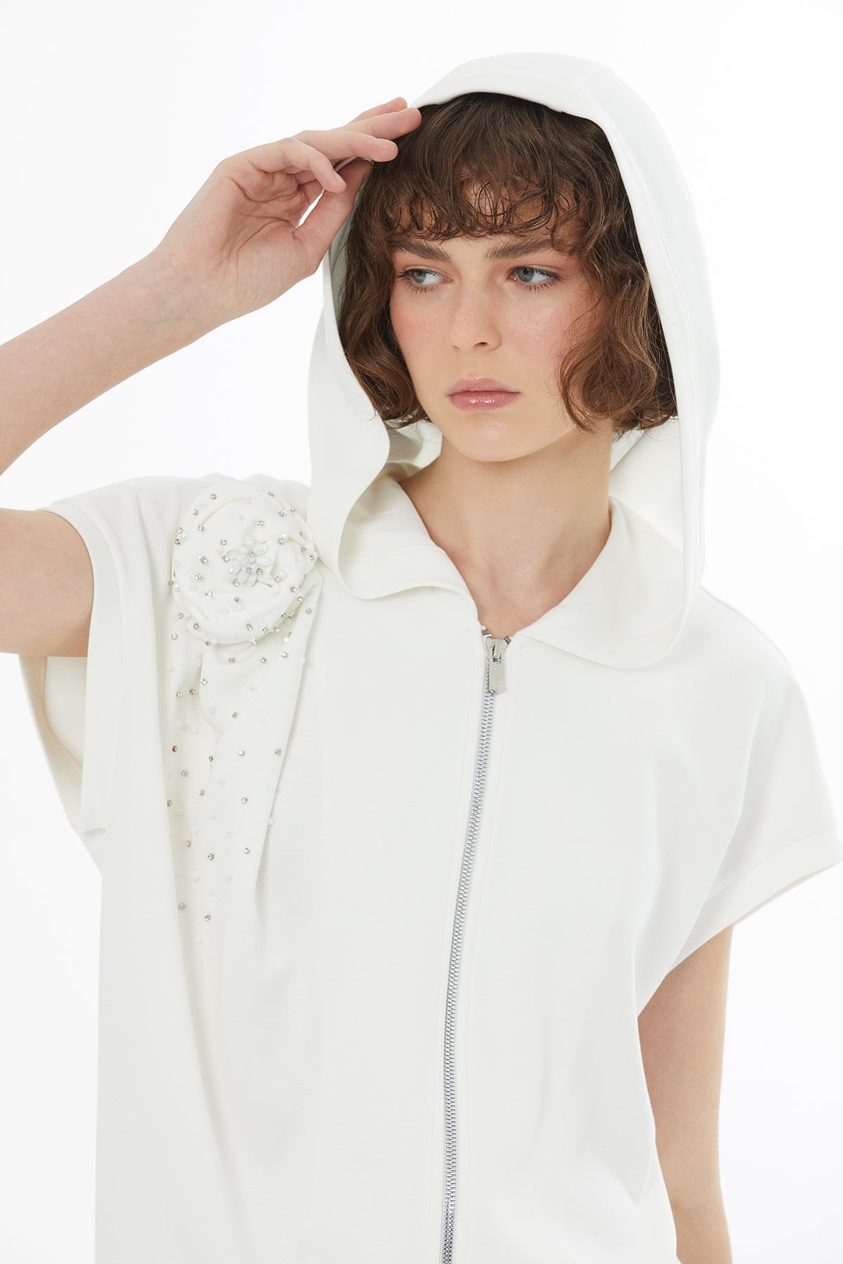 Ecru Rose Embroidered Sweatshirt