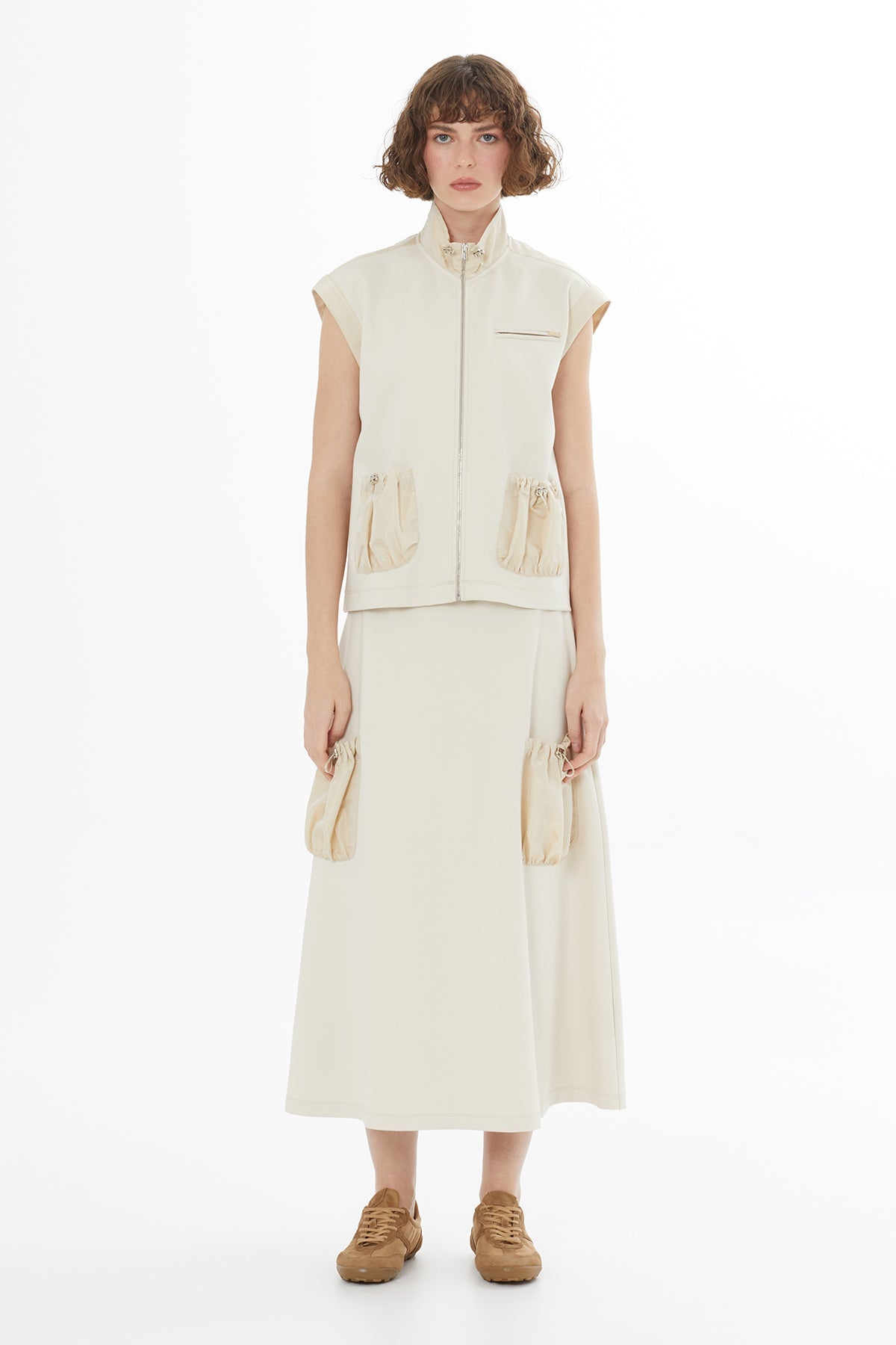 Beıge Logo Detail Gathered Sweatshirt