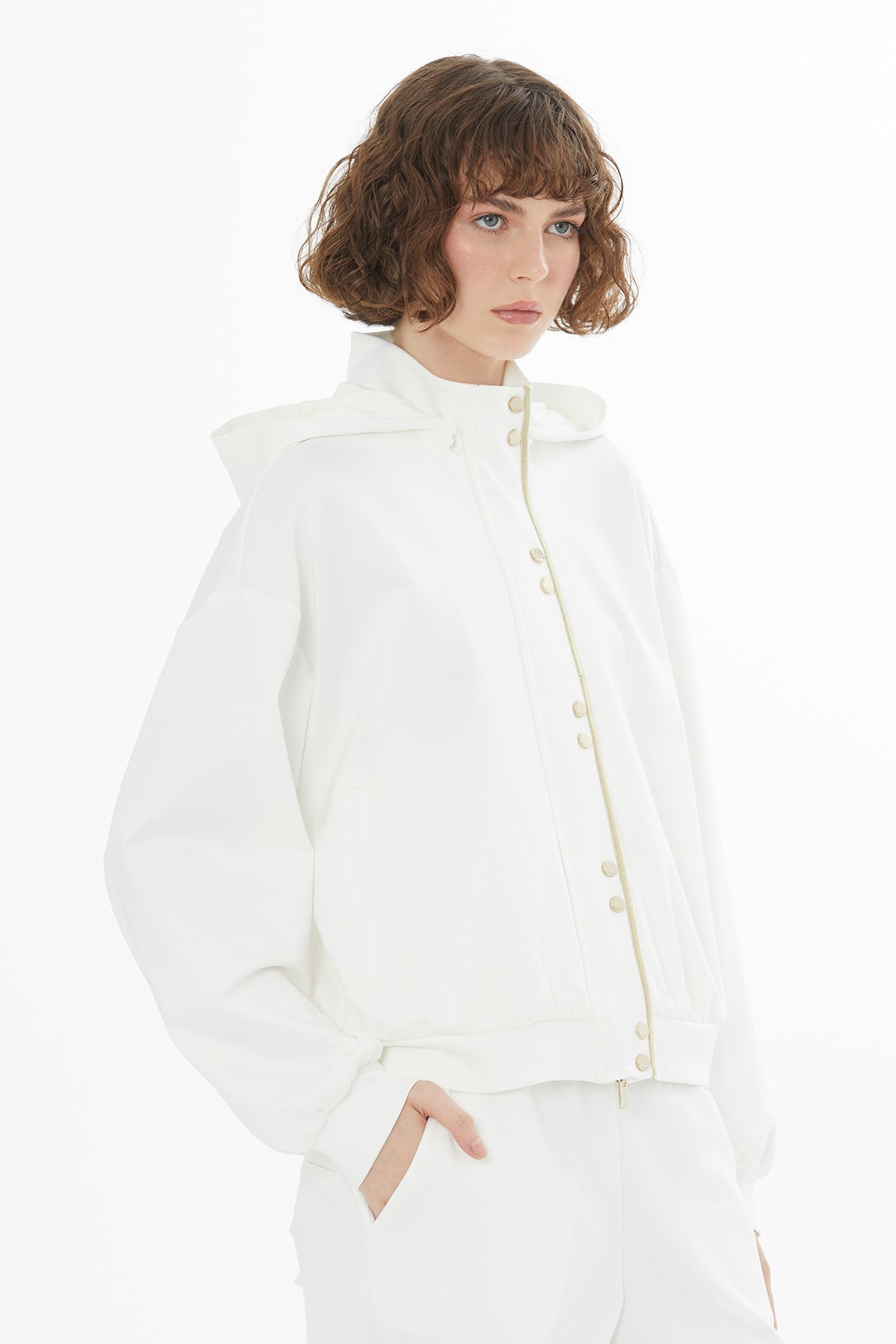 Ecru Embroidered Hooded Sweatshirt