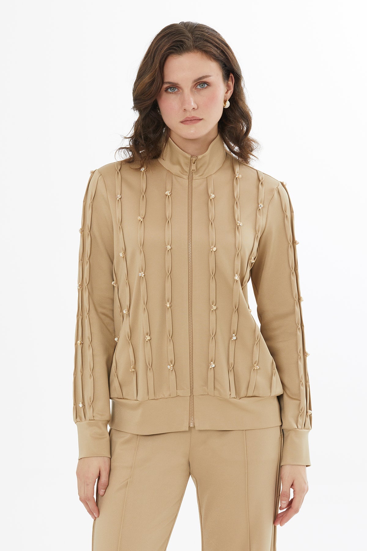 Beige Embroidered Detail Sweatshirt