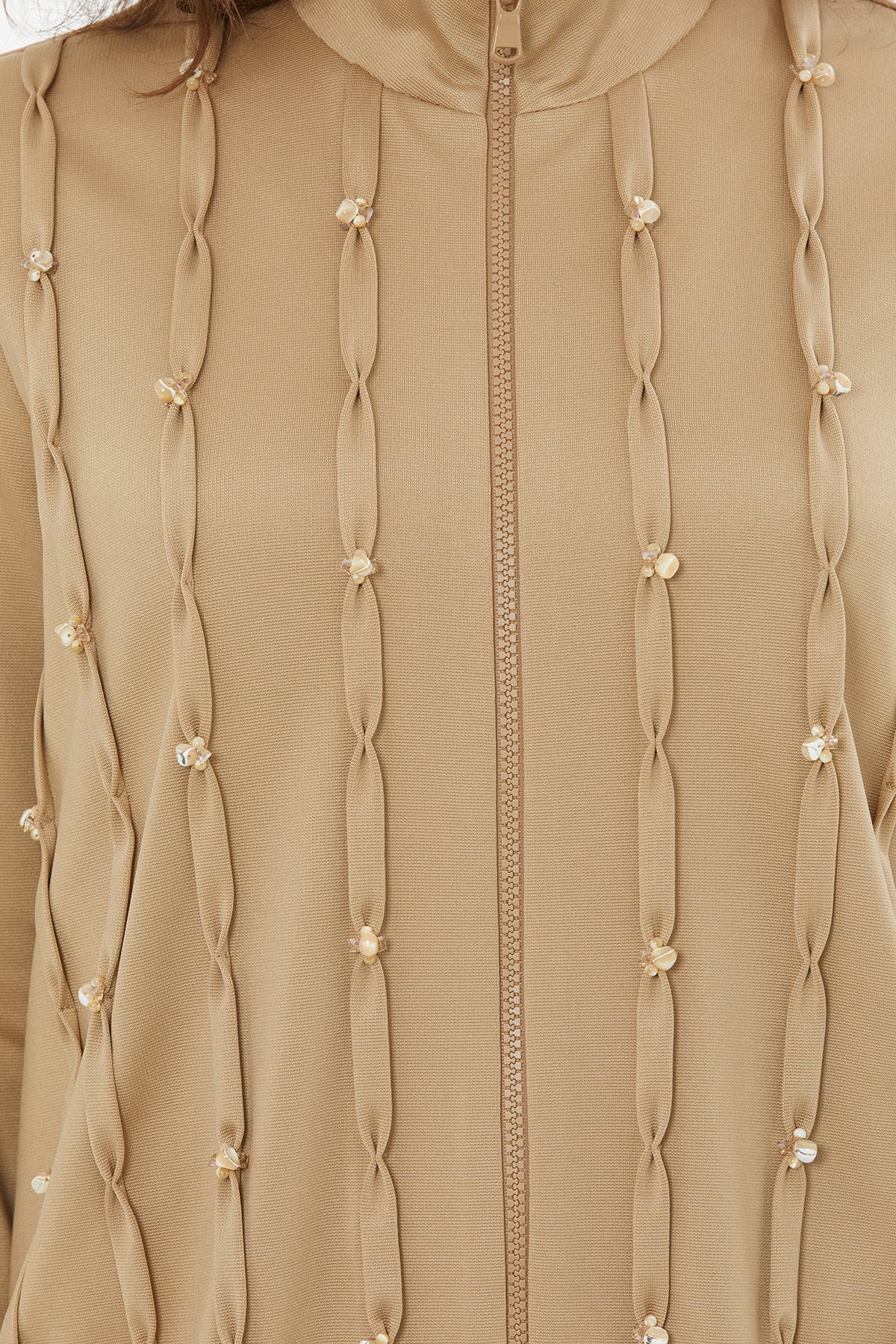 Beige Embroidered Detail Sweatshirt