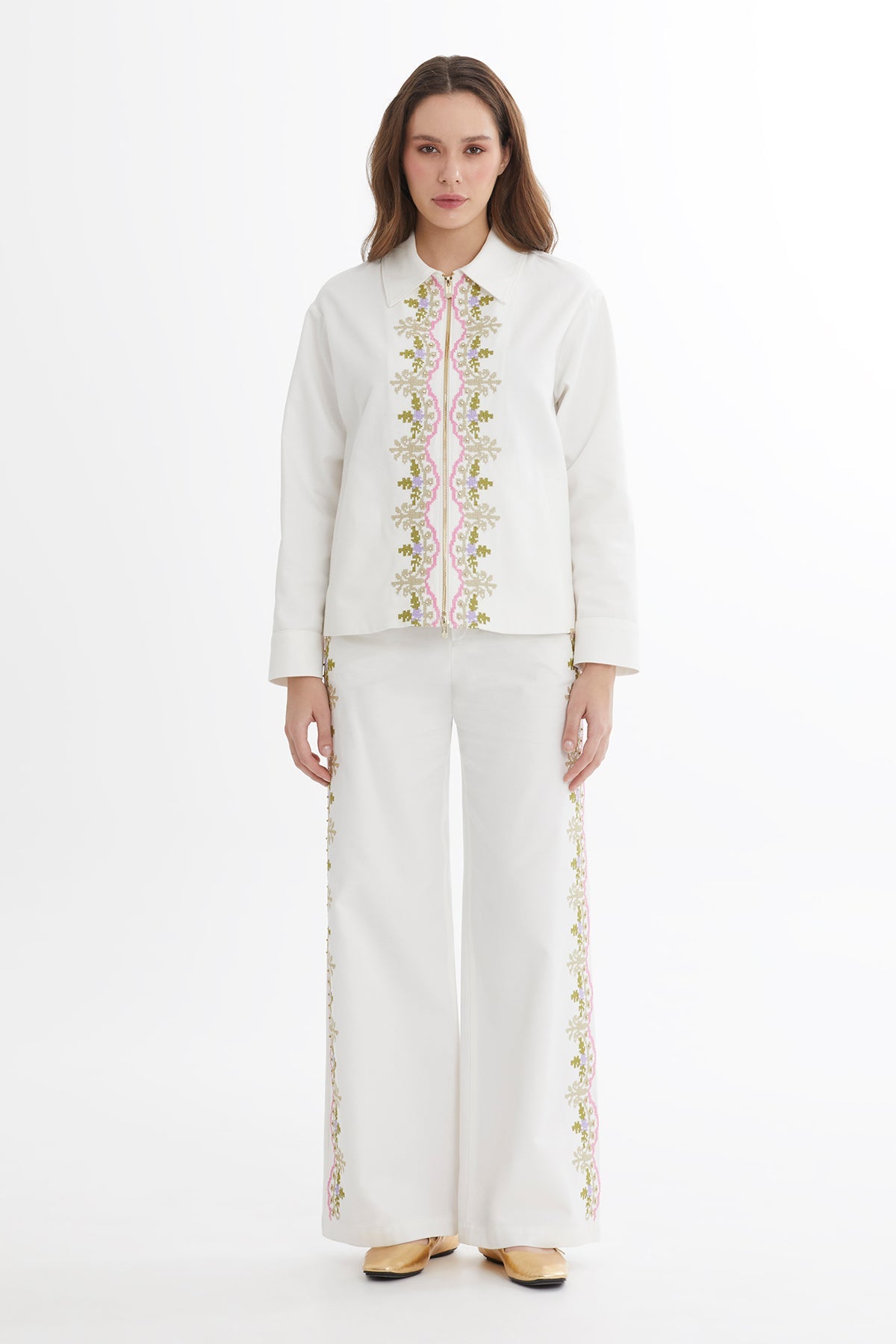 Ecru Canvas Embroidered Jacket