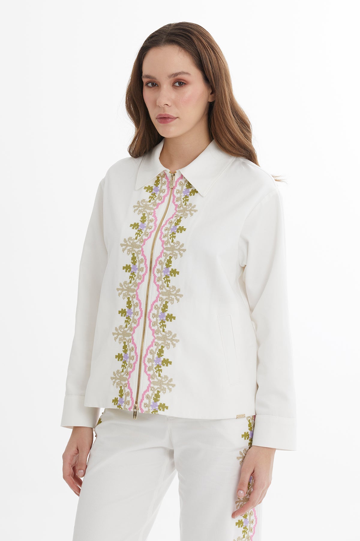 Ecru Canvas Embroidered Jacket