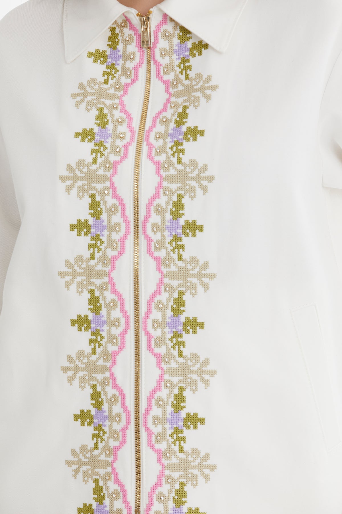 Ecru Canvas Embroidered Jacket
