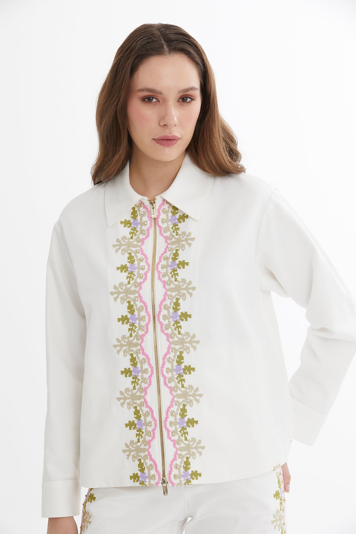 Ecru Canvas Embroidered Jacket