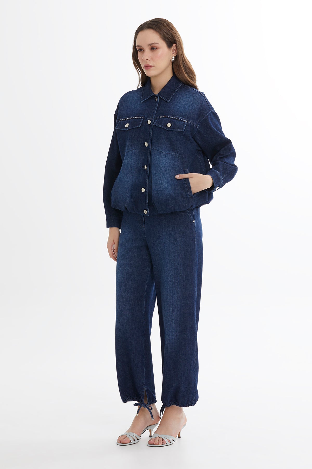 Blue Embroidered Buttoned Denim Jacket