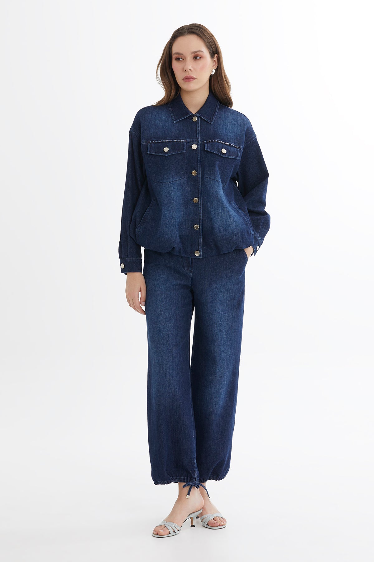 Blue Embroidered Buttoned Denim Jacket