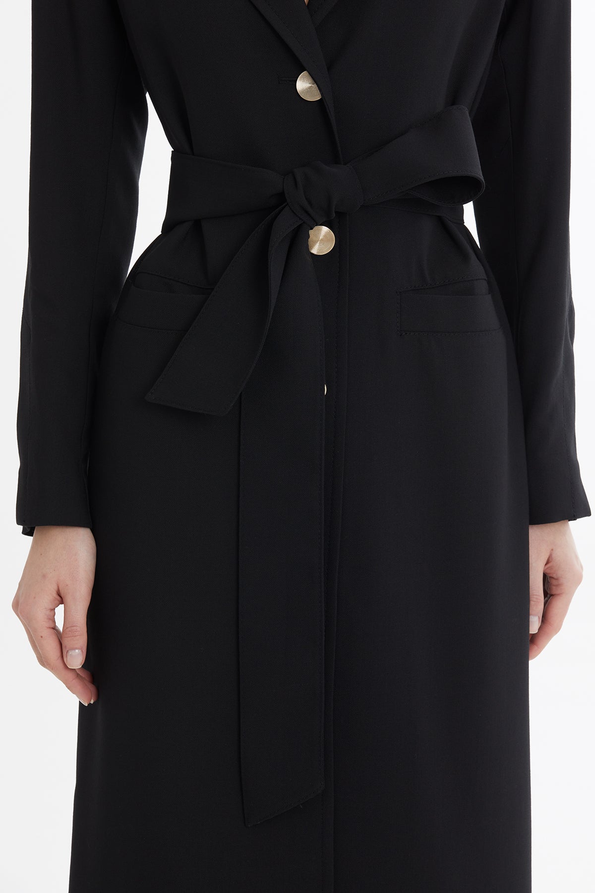 Black Belted Wool-Linen Jacket