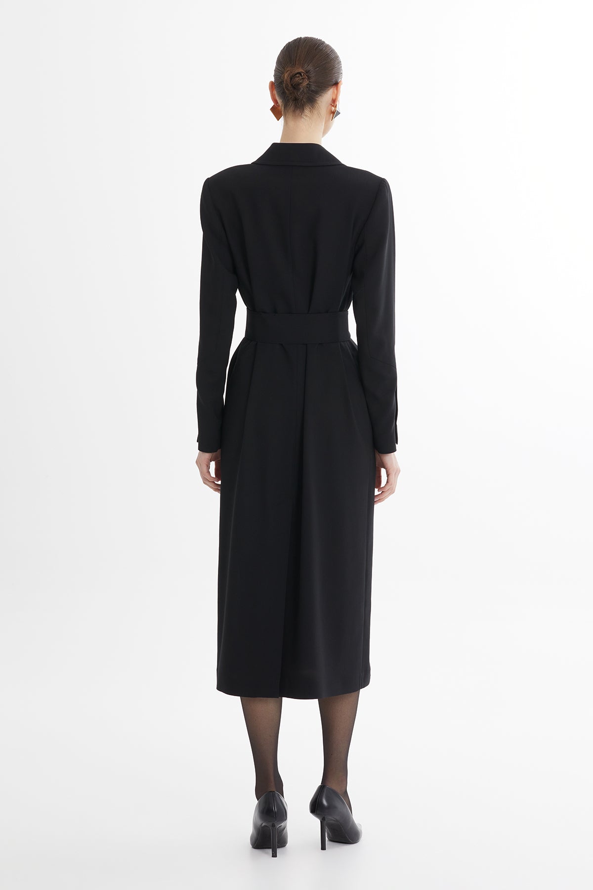 Black Belted Wool-Linen Jacket