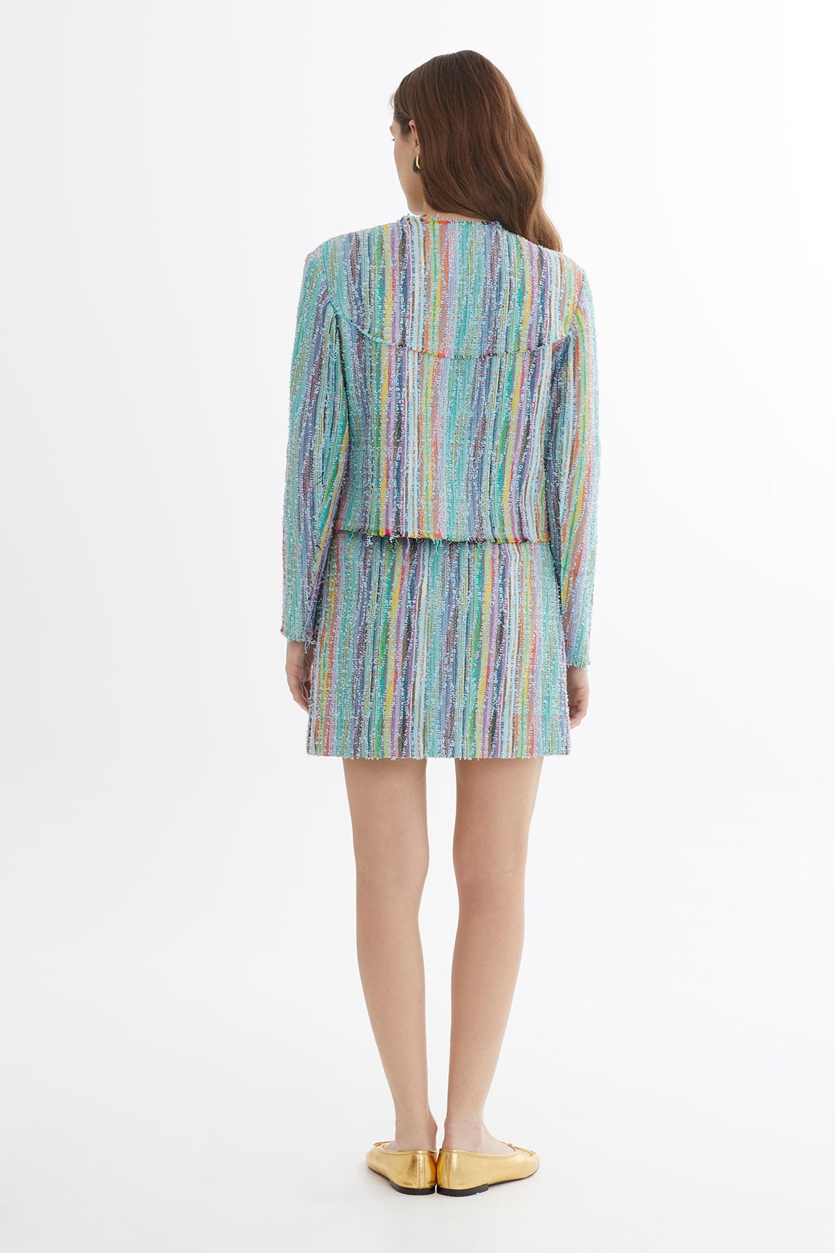 Blue Shoulder-Padded Hook-Closure Textured Blazer