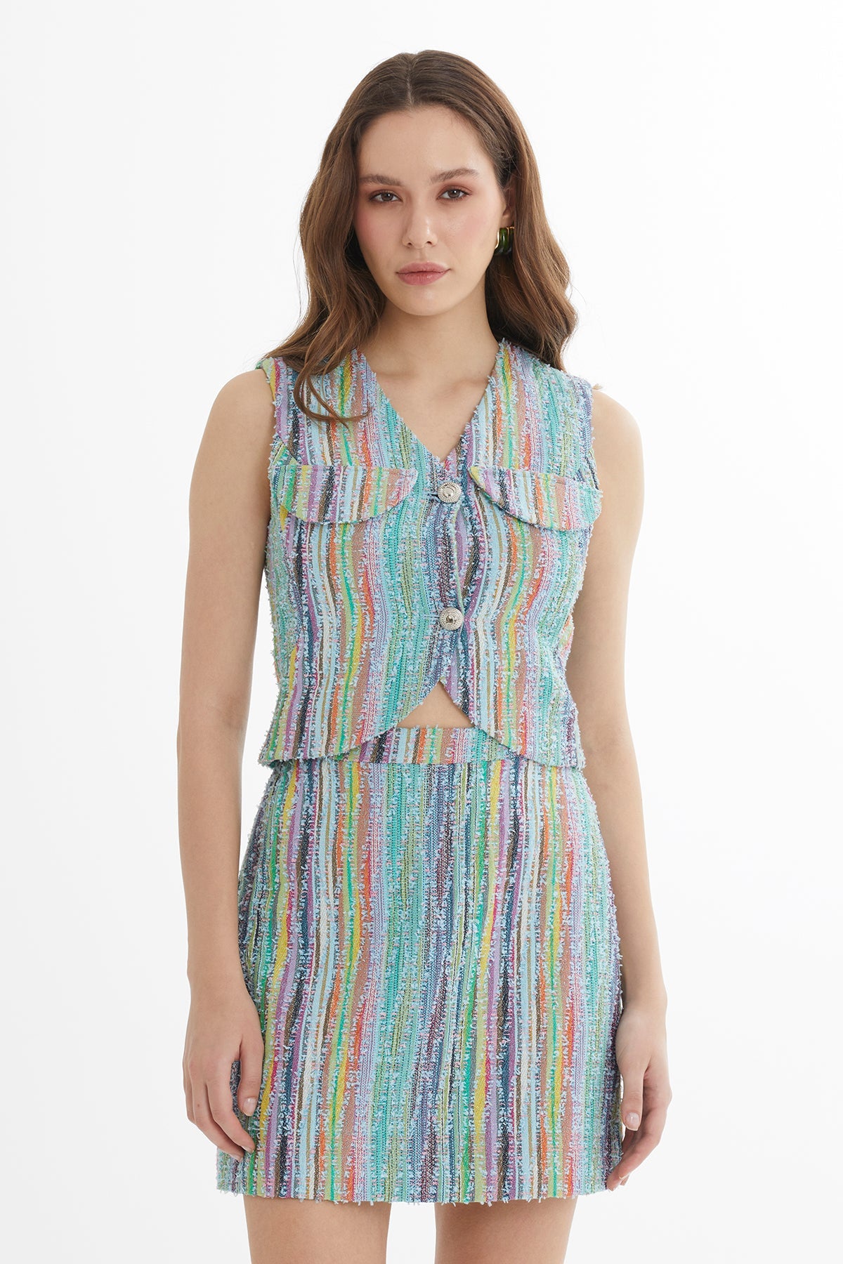 Blue Flap Pocket Detail Textured Vest