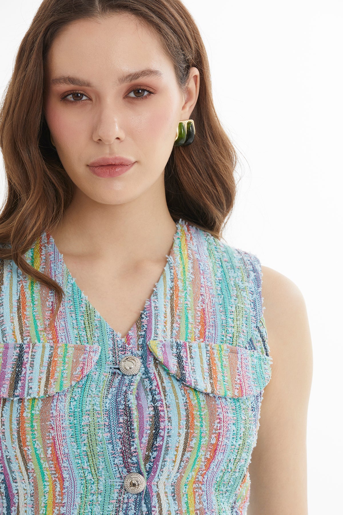 Blue Flap Pocket Detail Textured Vest
