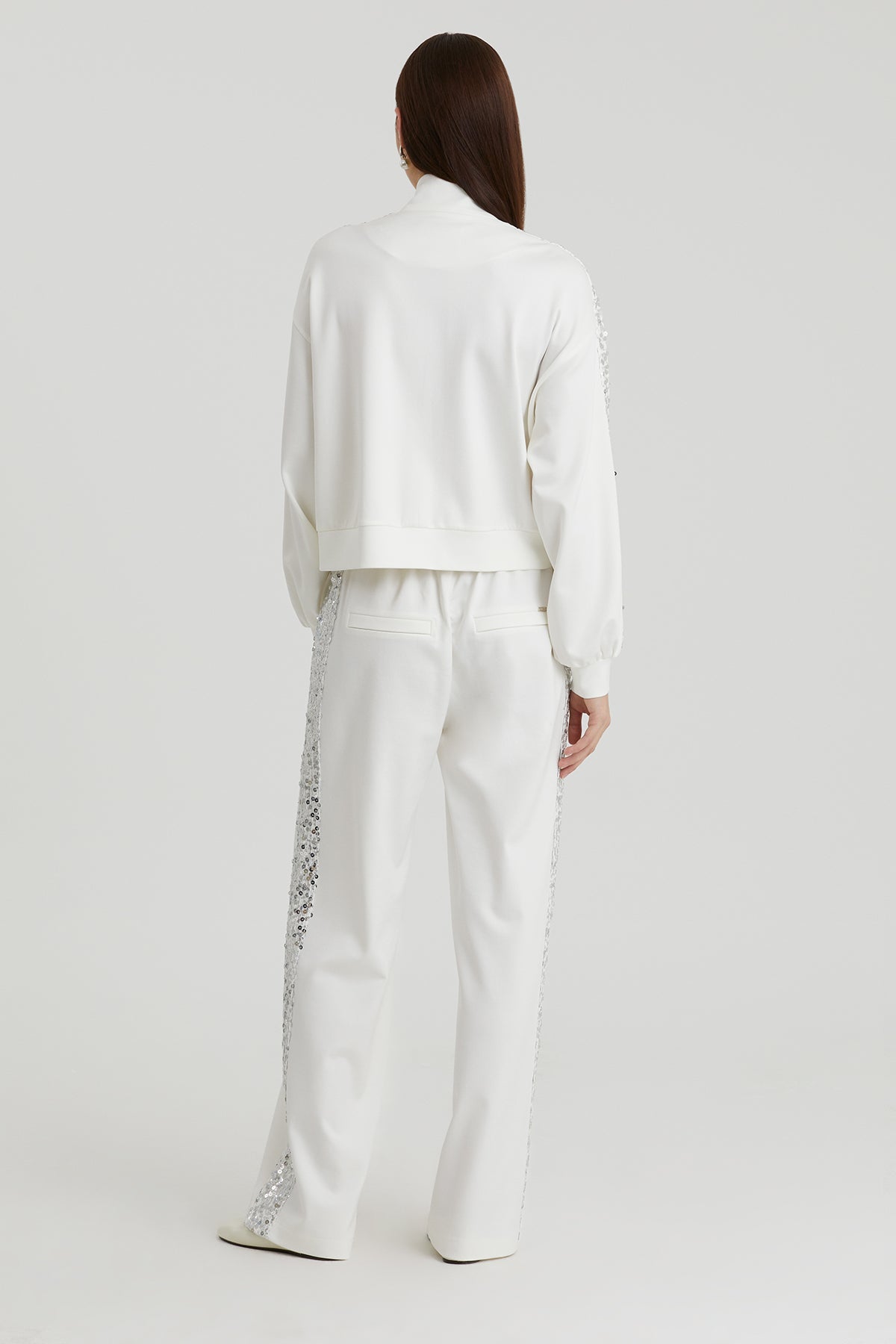 Ecru Sequin Embroidered Sweatshirt