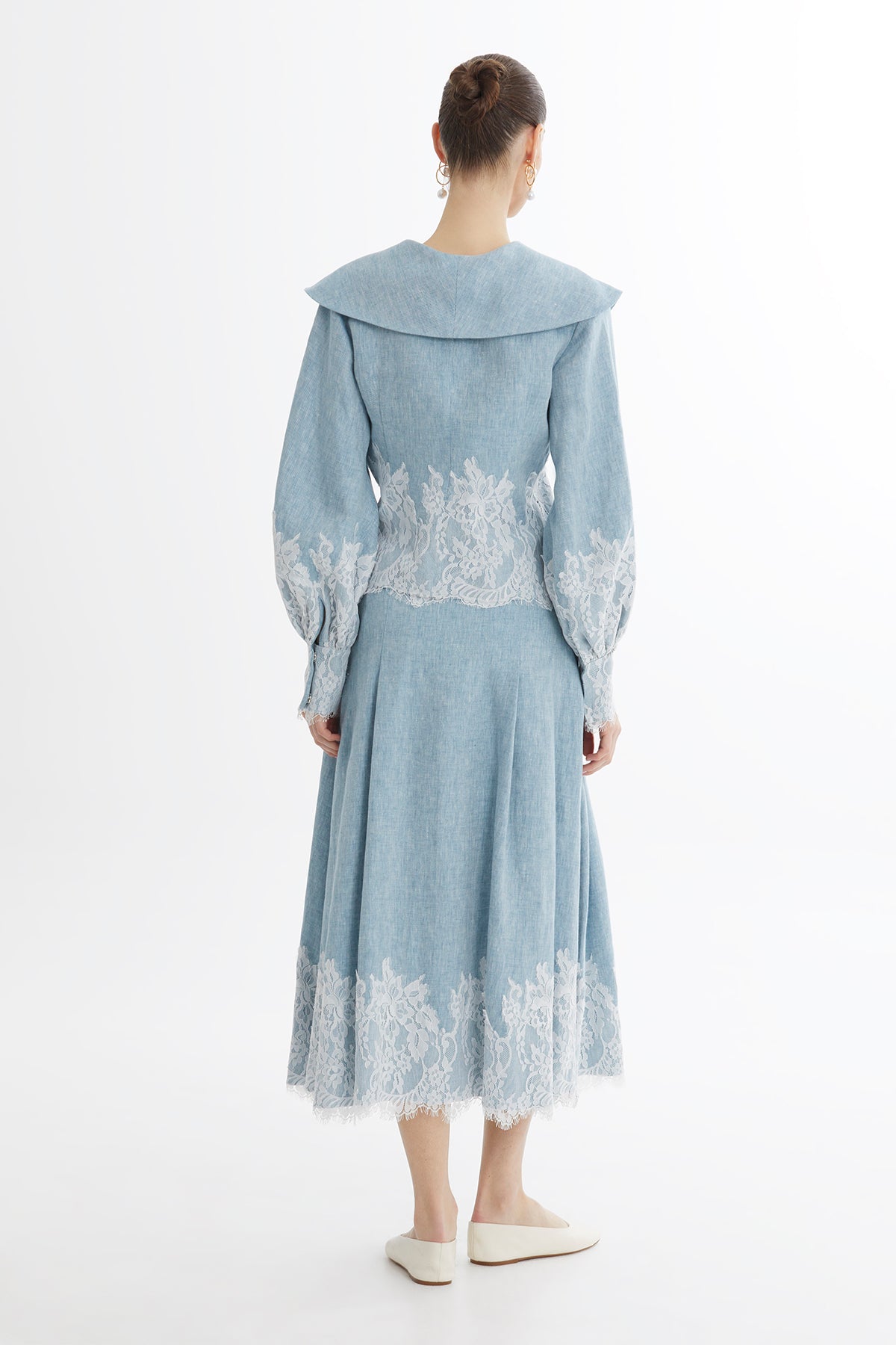 Blue Embroidered Balloon Sleeve Linen Jacket N