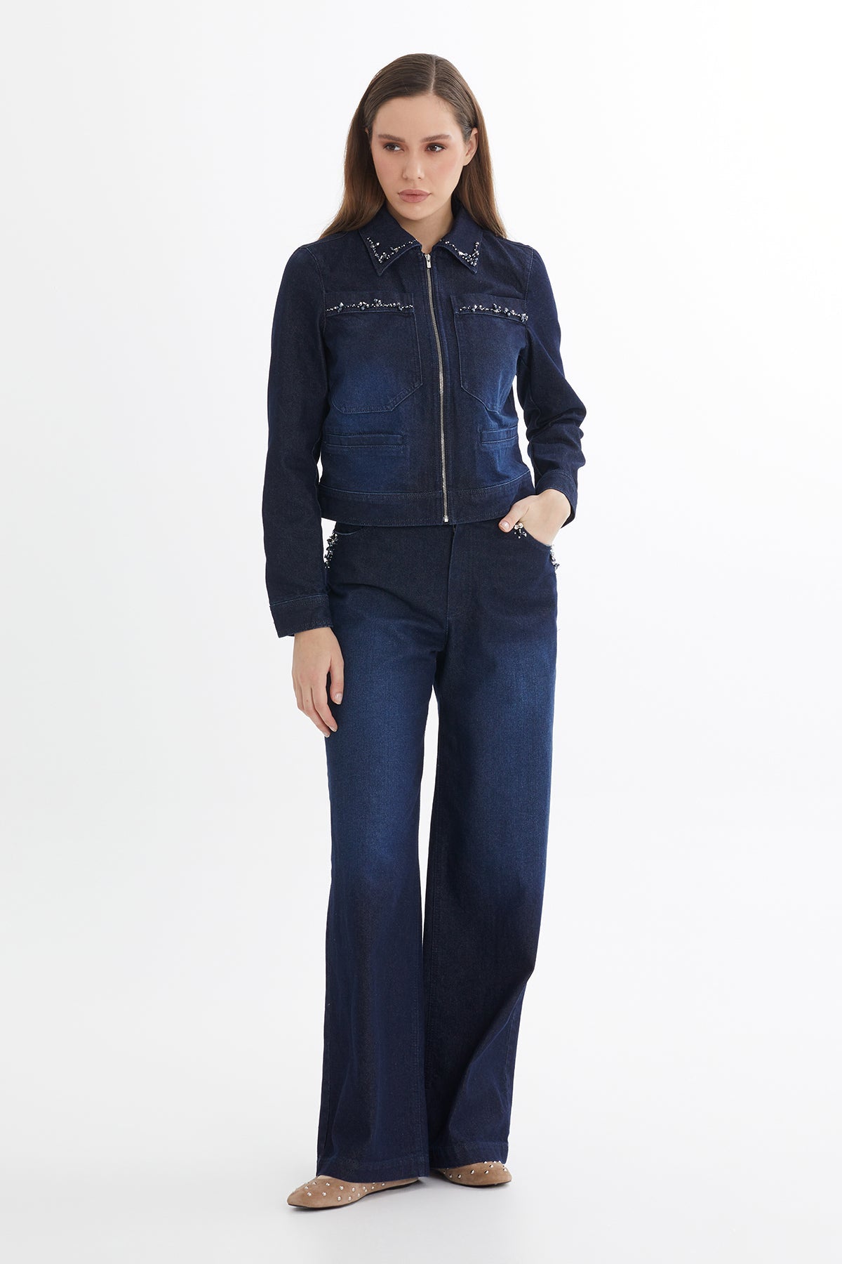 Blue Embroidered Denim Jacket