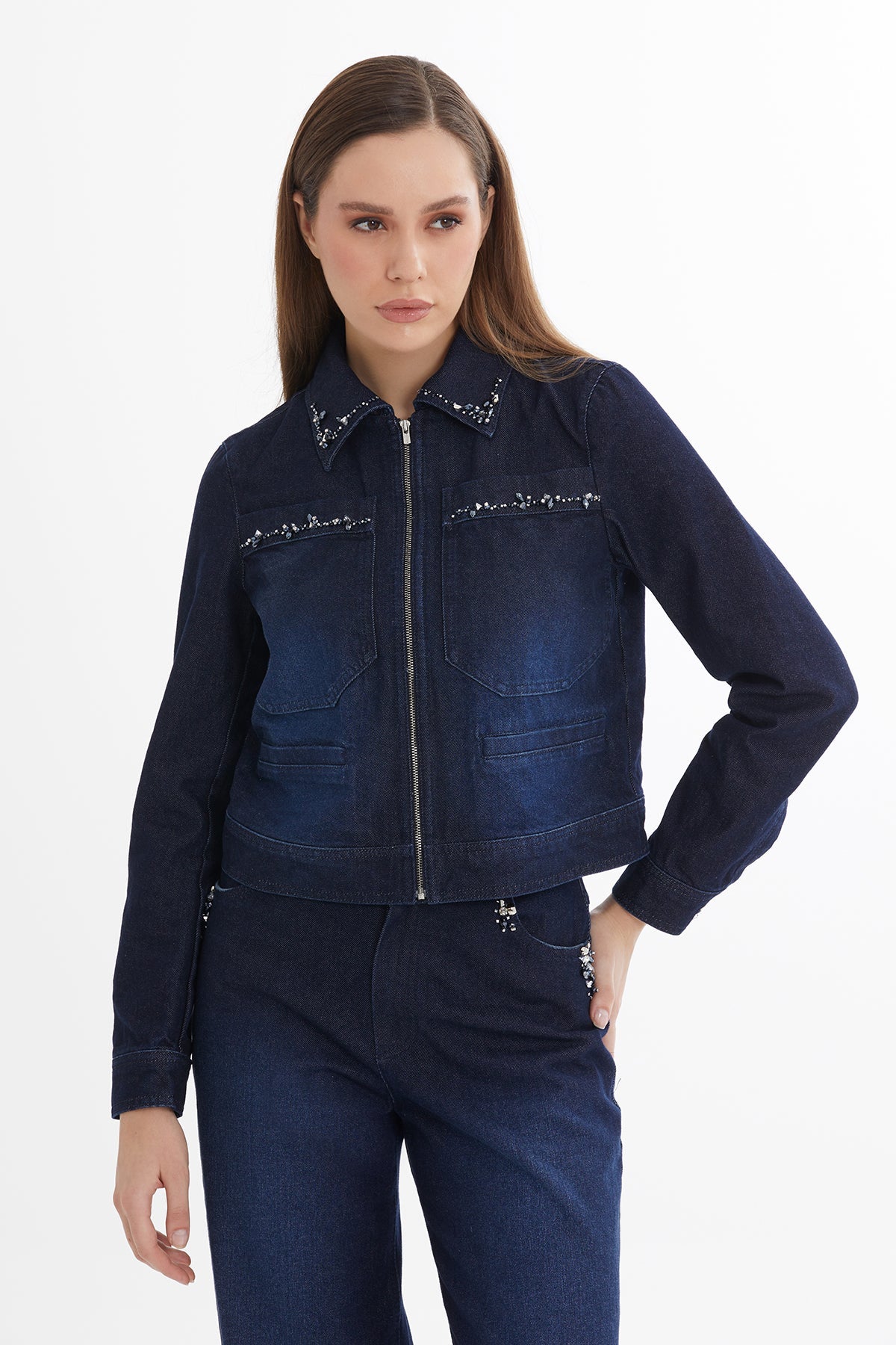 Blue Embroidered Denim Jacket