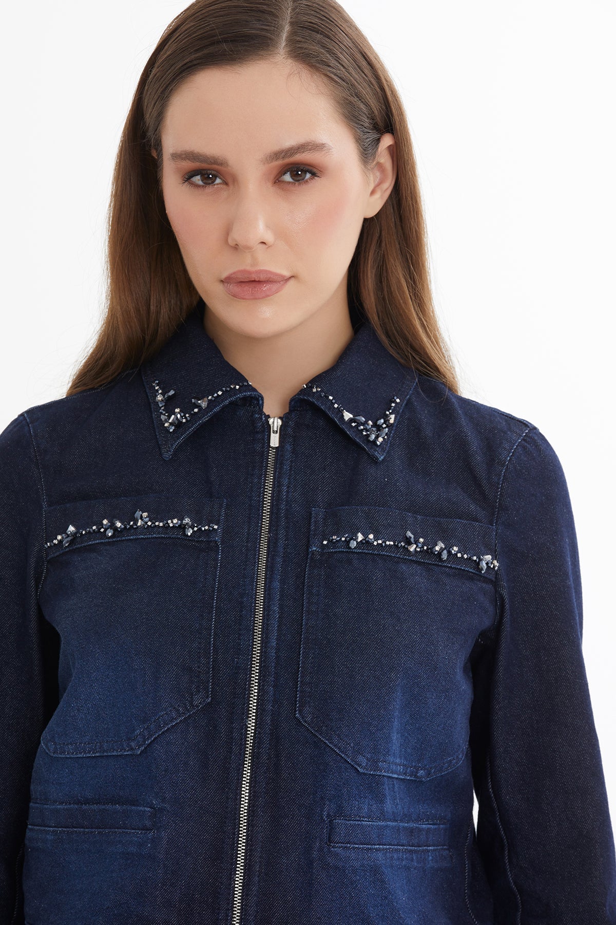 Blue Embroidered Denim Jacket