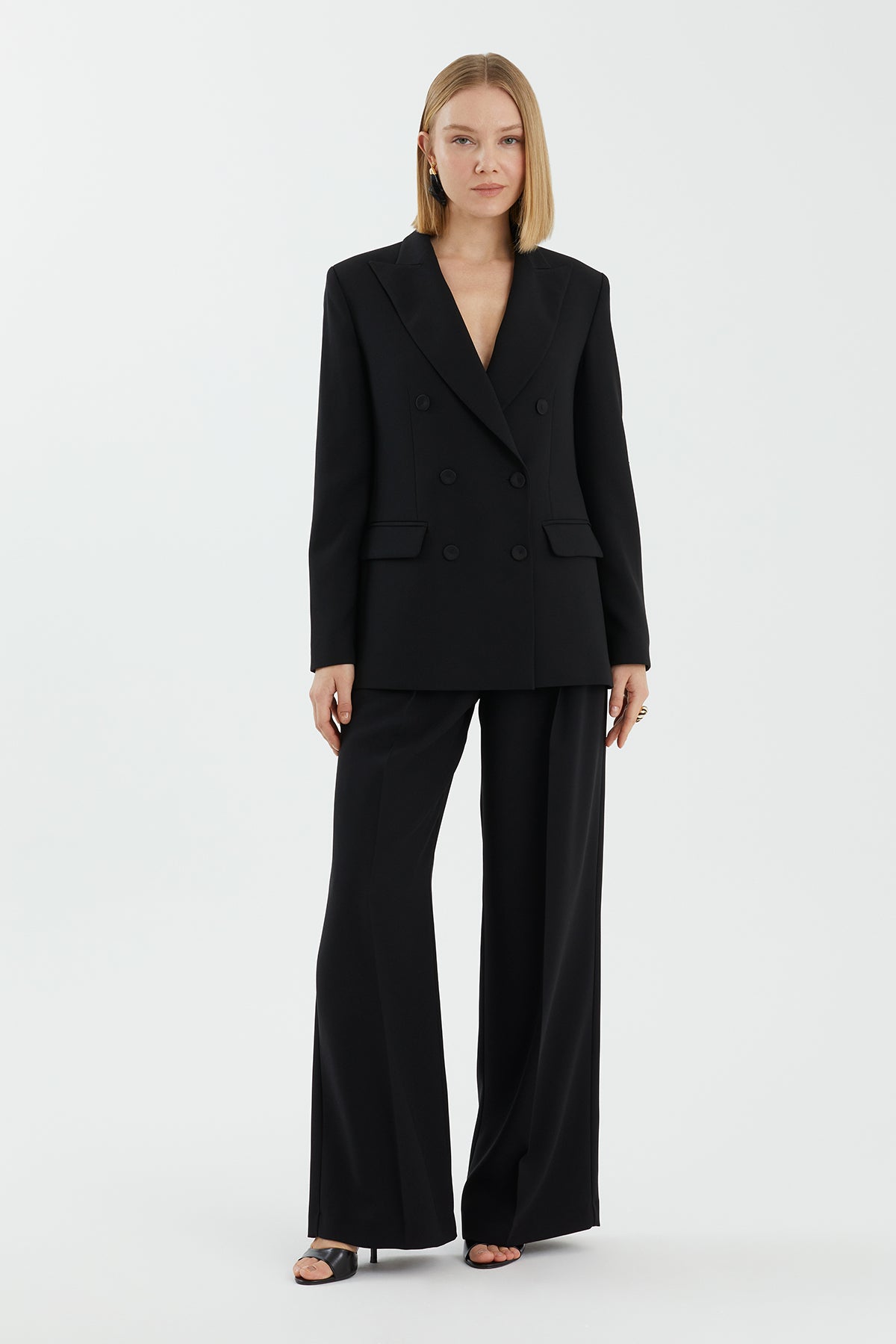 Black Wrap-Closure Long-Sleeve Jacket