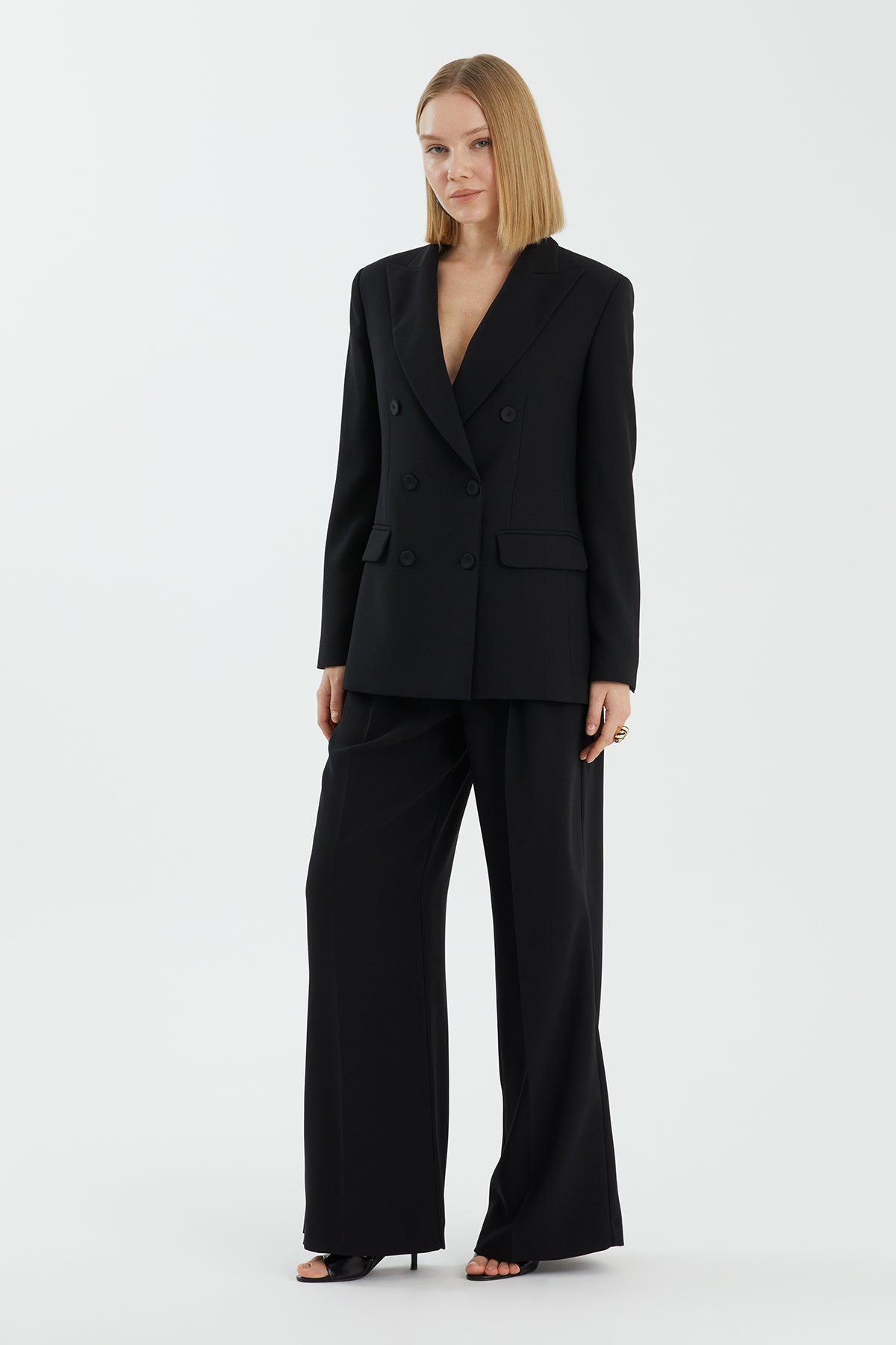 Black Wrap-Closure Long-Sleeve Jacket