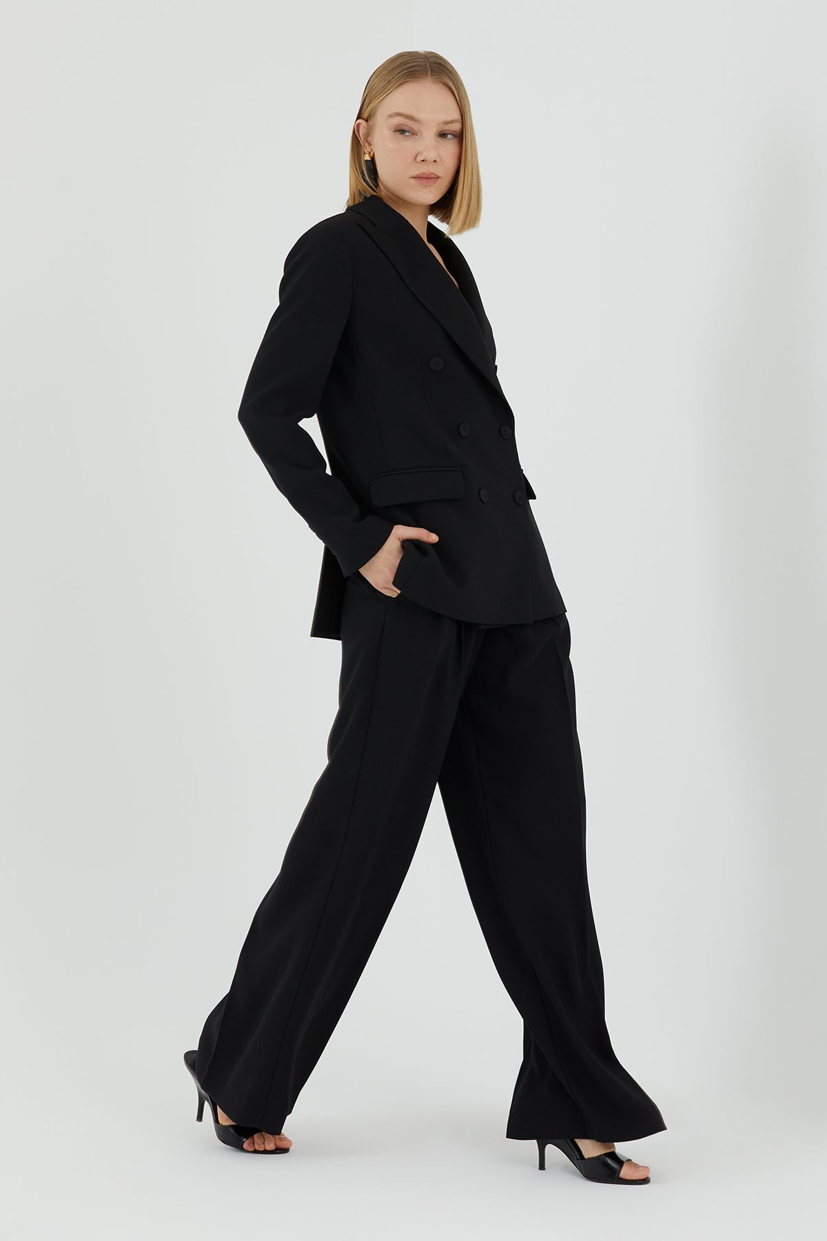 Black Wrap-Closure Long-Sleeve Jacket