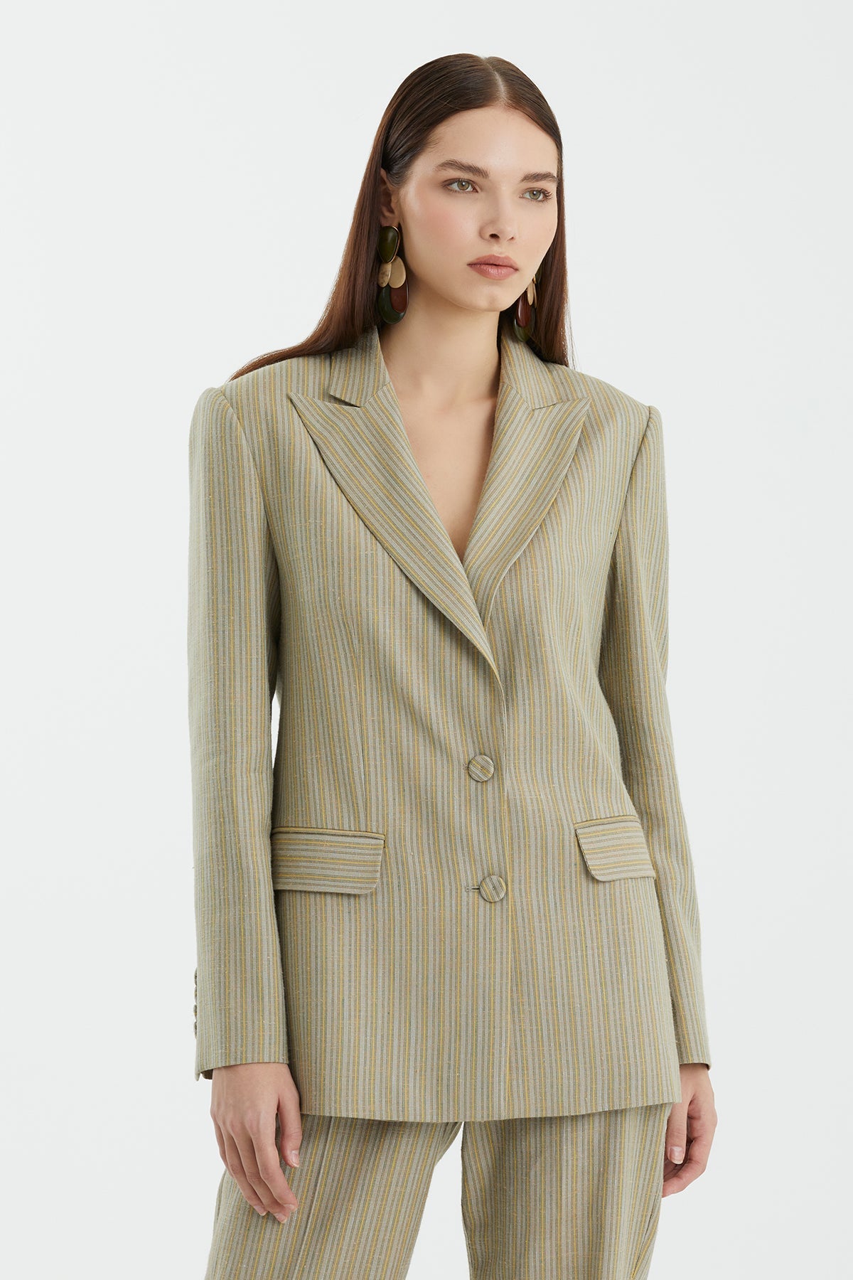 Yellow Shoulder-Pad Long-Sleeve Jacket